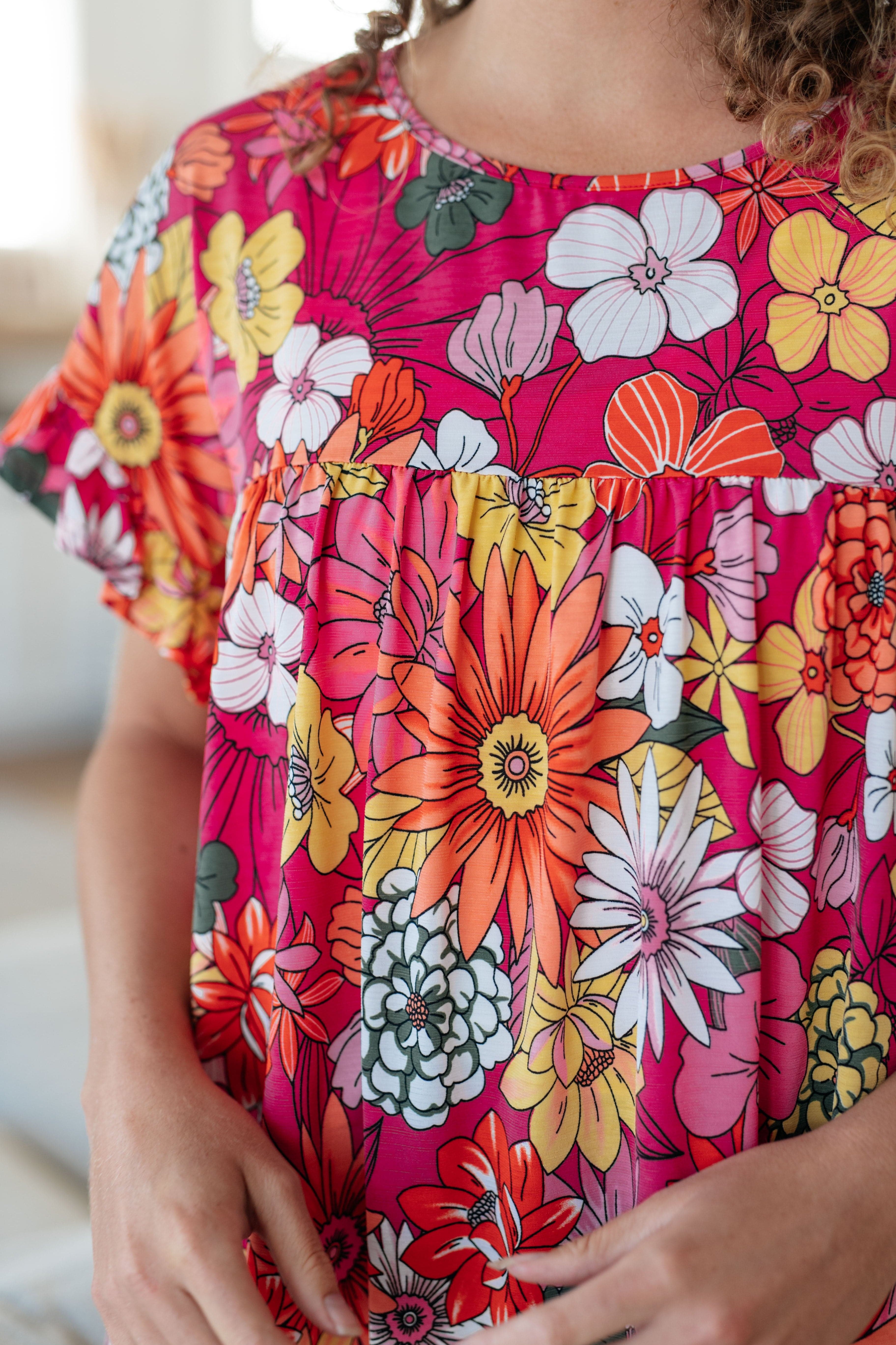 Flit About Floral Top in Pink-Womens-Stay Foxy Boutique, Florissant, Missouri