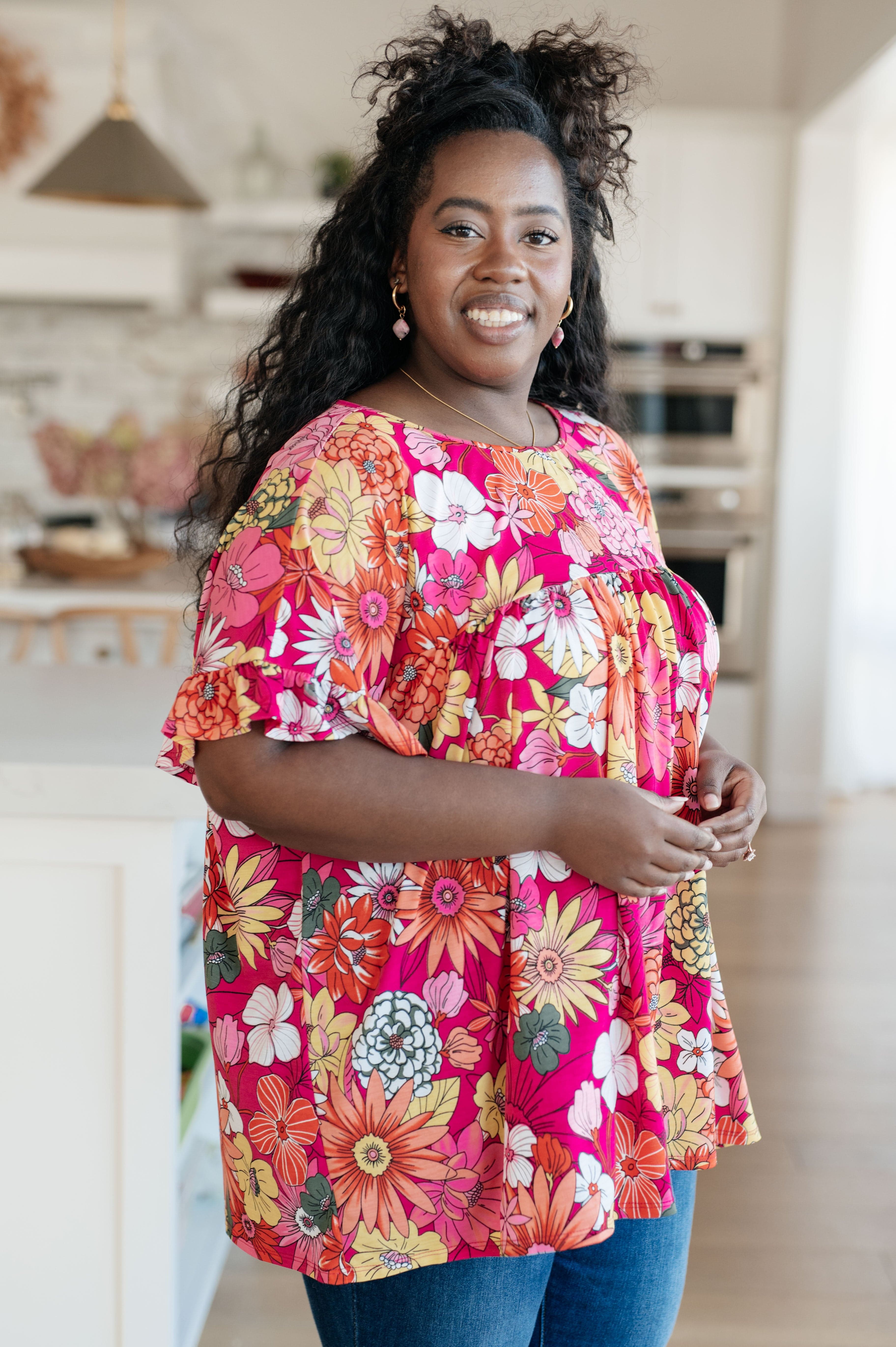 Flit About Floral Top in Pink-Womens-Stay Foxy Boutique, Florissant, Missouri