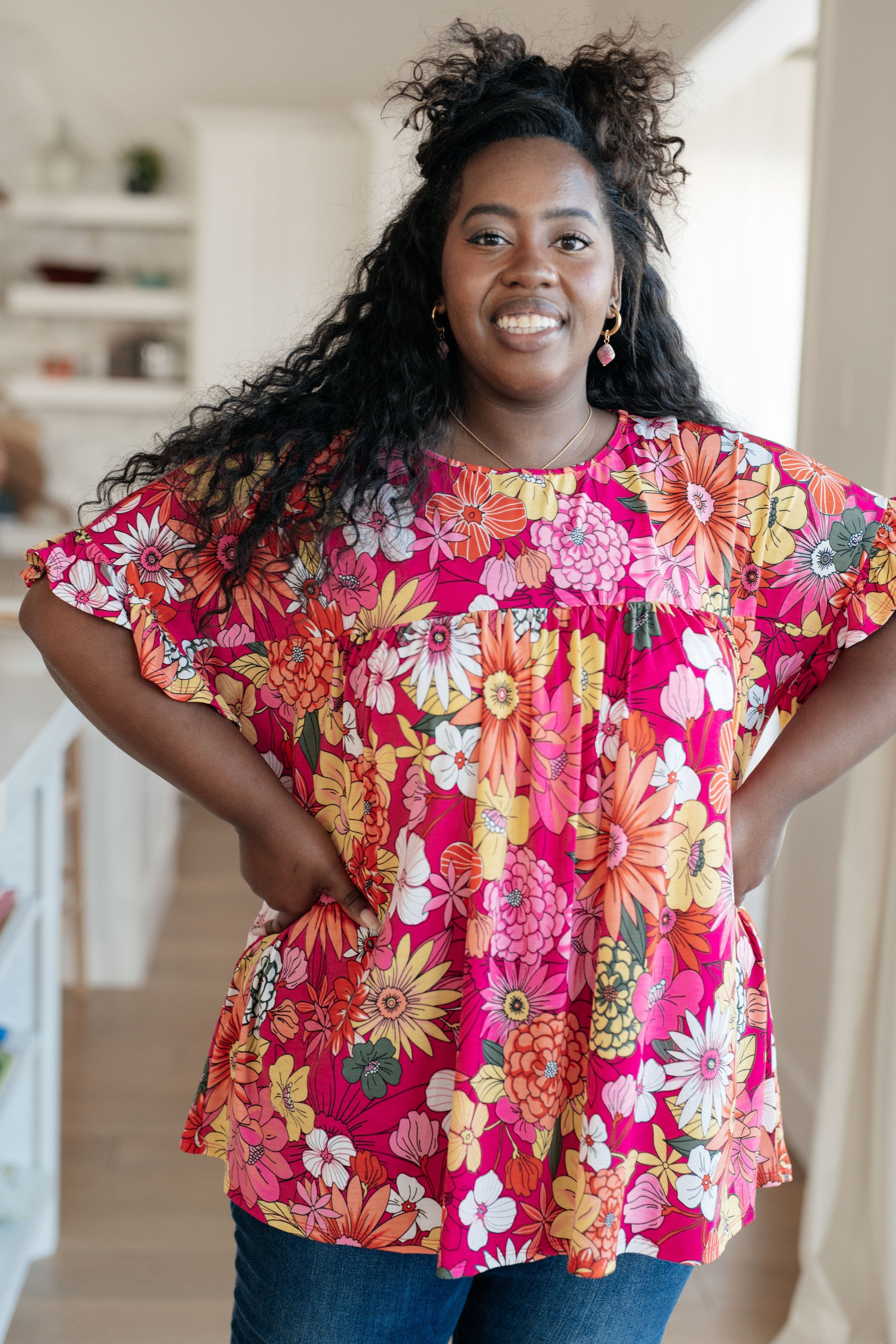 Flit About Floral Top in Pink-Womens-Stay Foxy Boutique, Florissant, Missouri