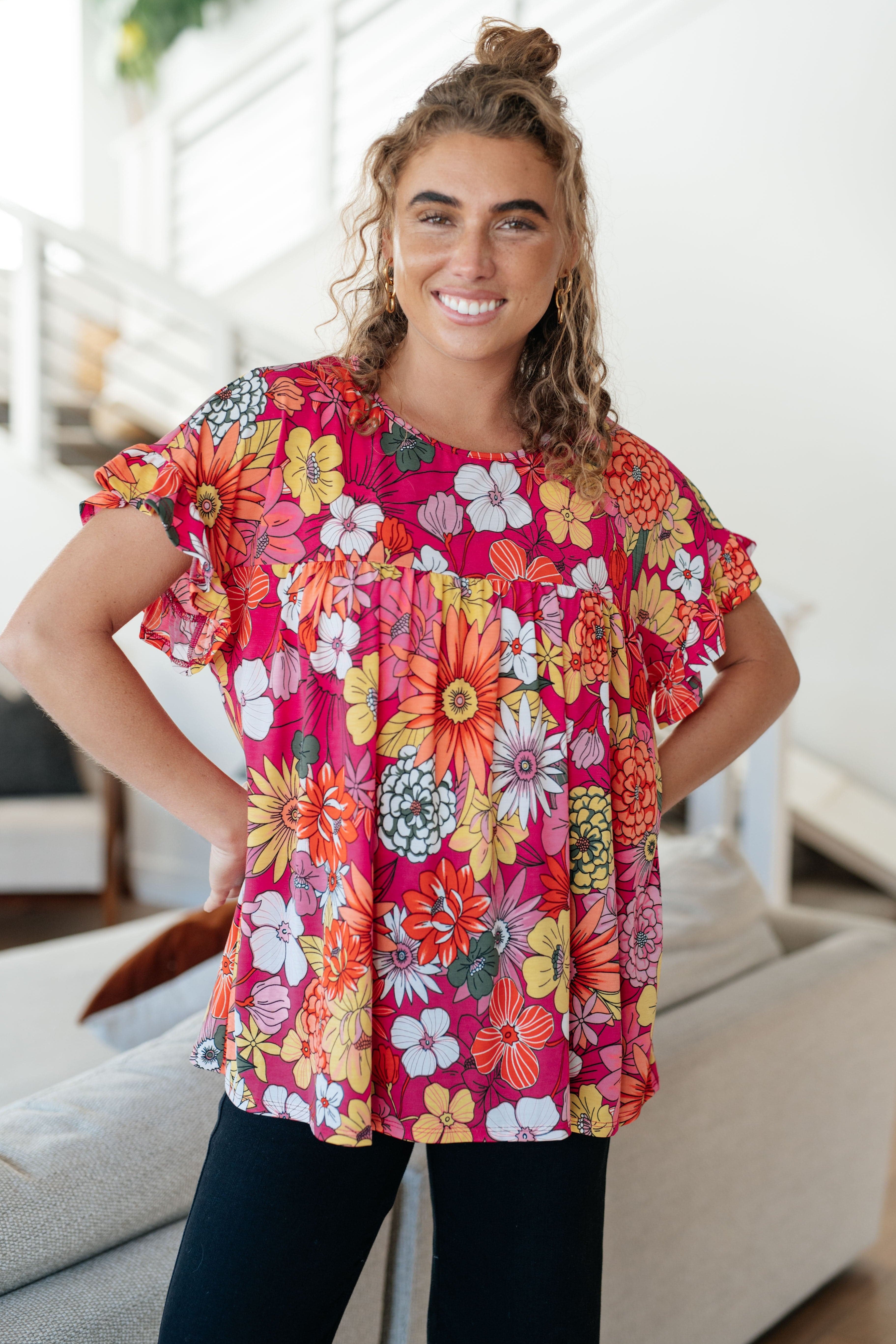 Flit About Floral Top in Pink-Womens-Stay Foxy Boutique, Florissant, Missouri