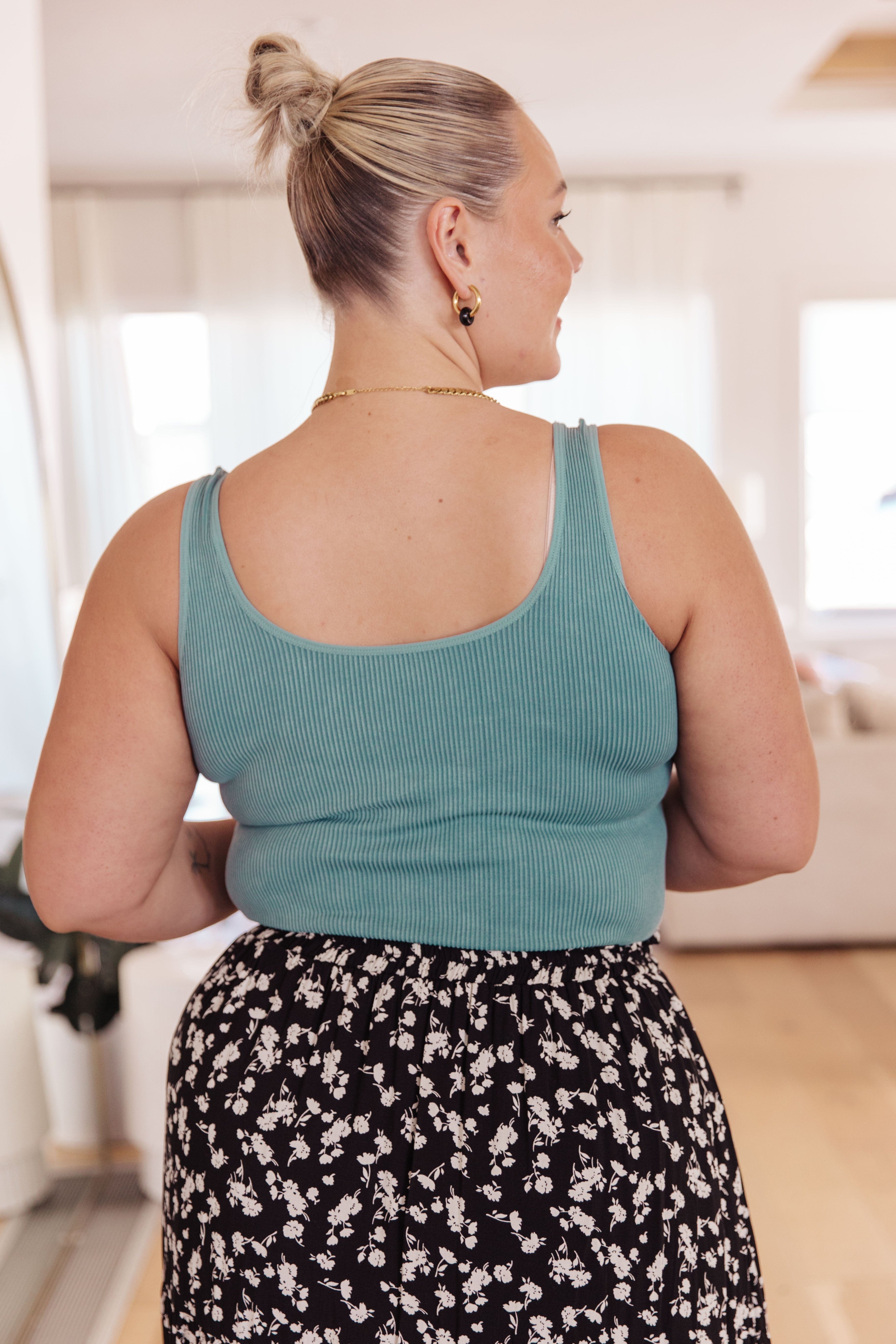 Fundamentals Ribbed Seamless Reversible Tank in Vintage Blue-Womens-Stay Foxy Boutique, Florissant, Missouri