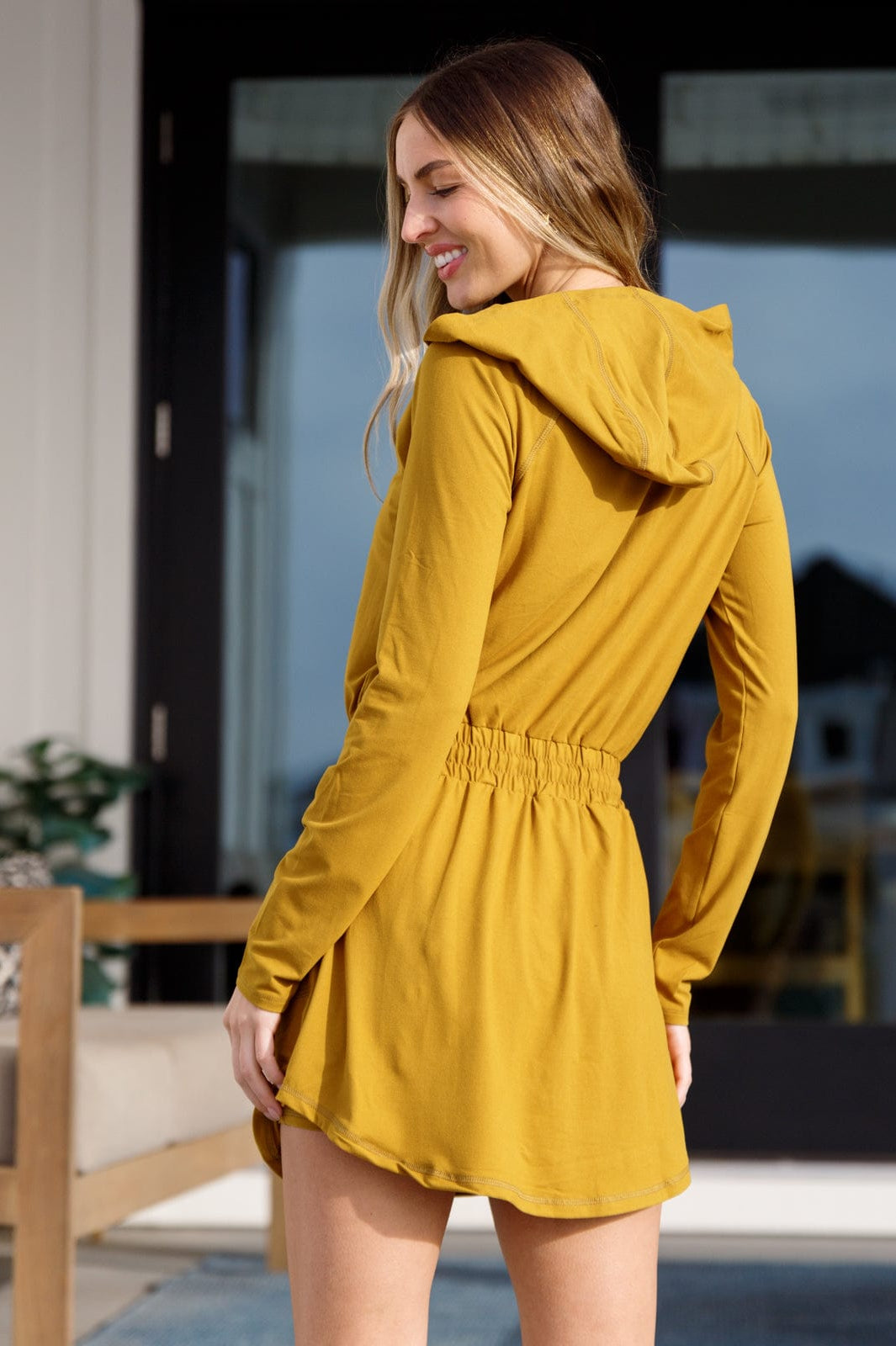 Getting Out Long Sleeve Hoodie Romper Gold Spice-Athleisure-Stay Foxy Boutique, Florissant, Missouri