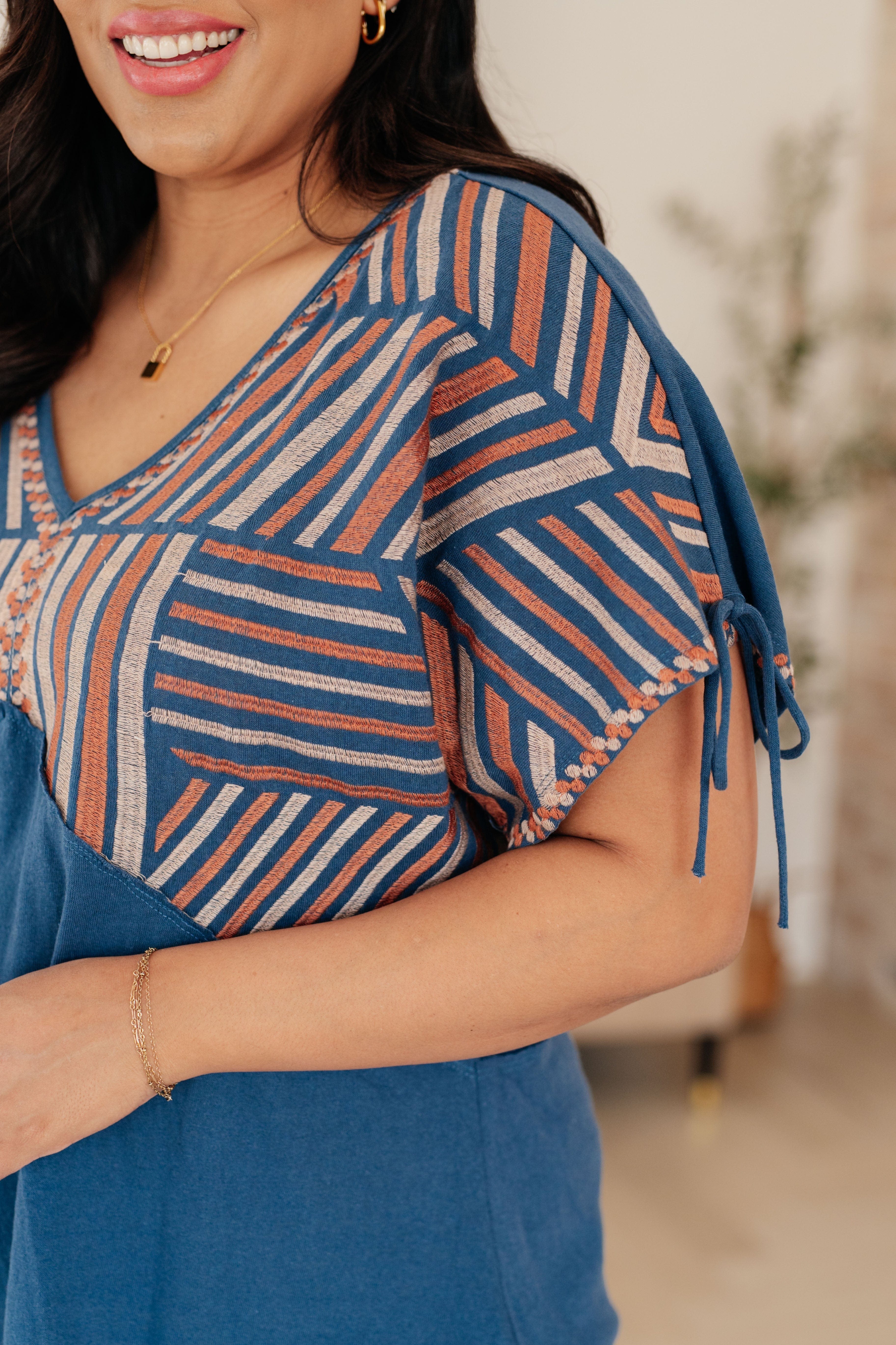 Greece Lightning V-Neck Blouse-Tops-Stay Foxy Boutique, Florissant, Missouri