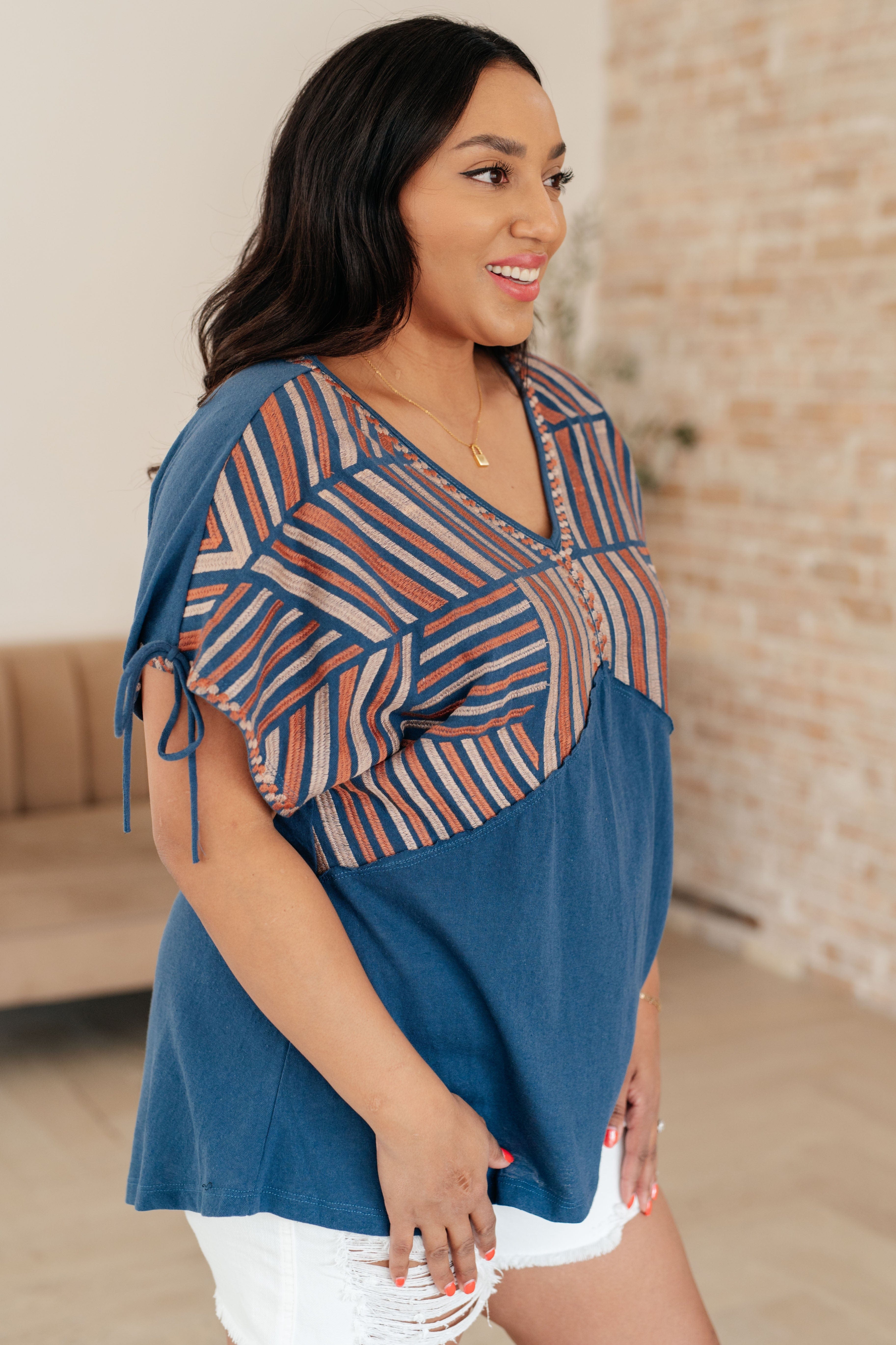 Greece Lightning V-Neck Blouse-Tops-Stay Foxy Boutique, Florissant, Missouri