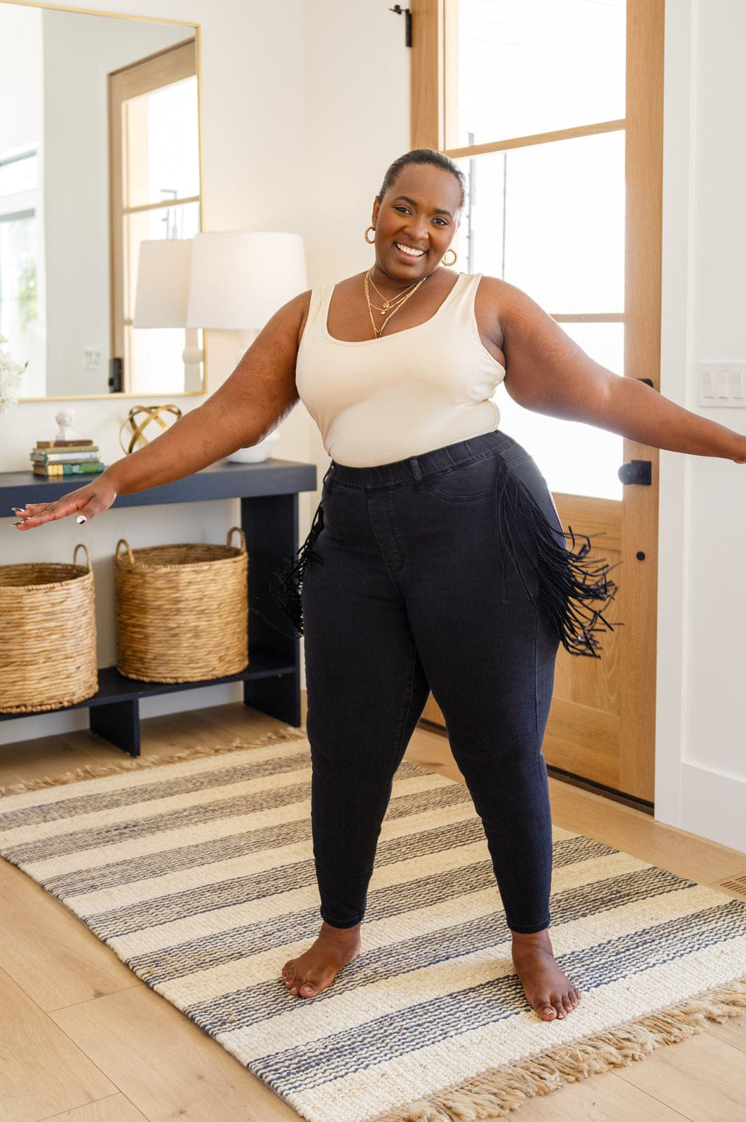 Hilary Side Fringe Skinny Jegging In Black-Womens-Stay Foxy Boutique, Florissant, Missouri