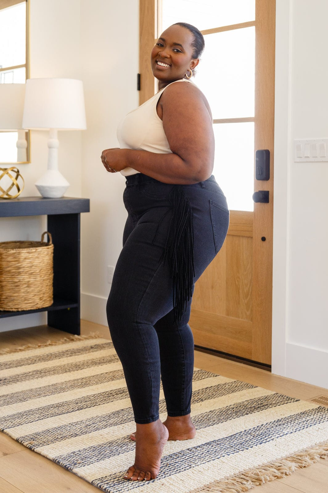 Hilary Side Fringe Skinny Jegging In Black-Womens-Stay Foxy Boutique, Florissant, Missouri