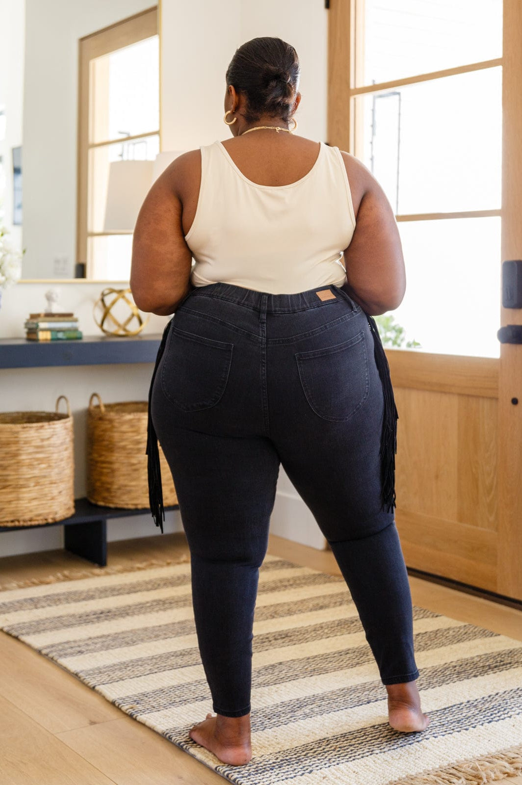 Hilary Side Fringe Skinny Jegging In Black-Womens-Stay Foxy Boutique, Florissant, Missouri