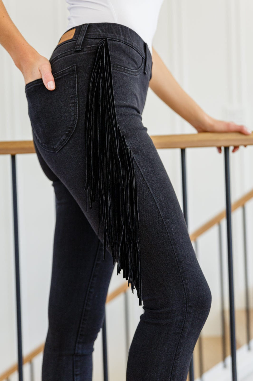 Hilary Side Fringe Skinny Jegging In Black-Womens-Stay Foxy Boutique, Florissant, Missouri
