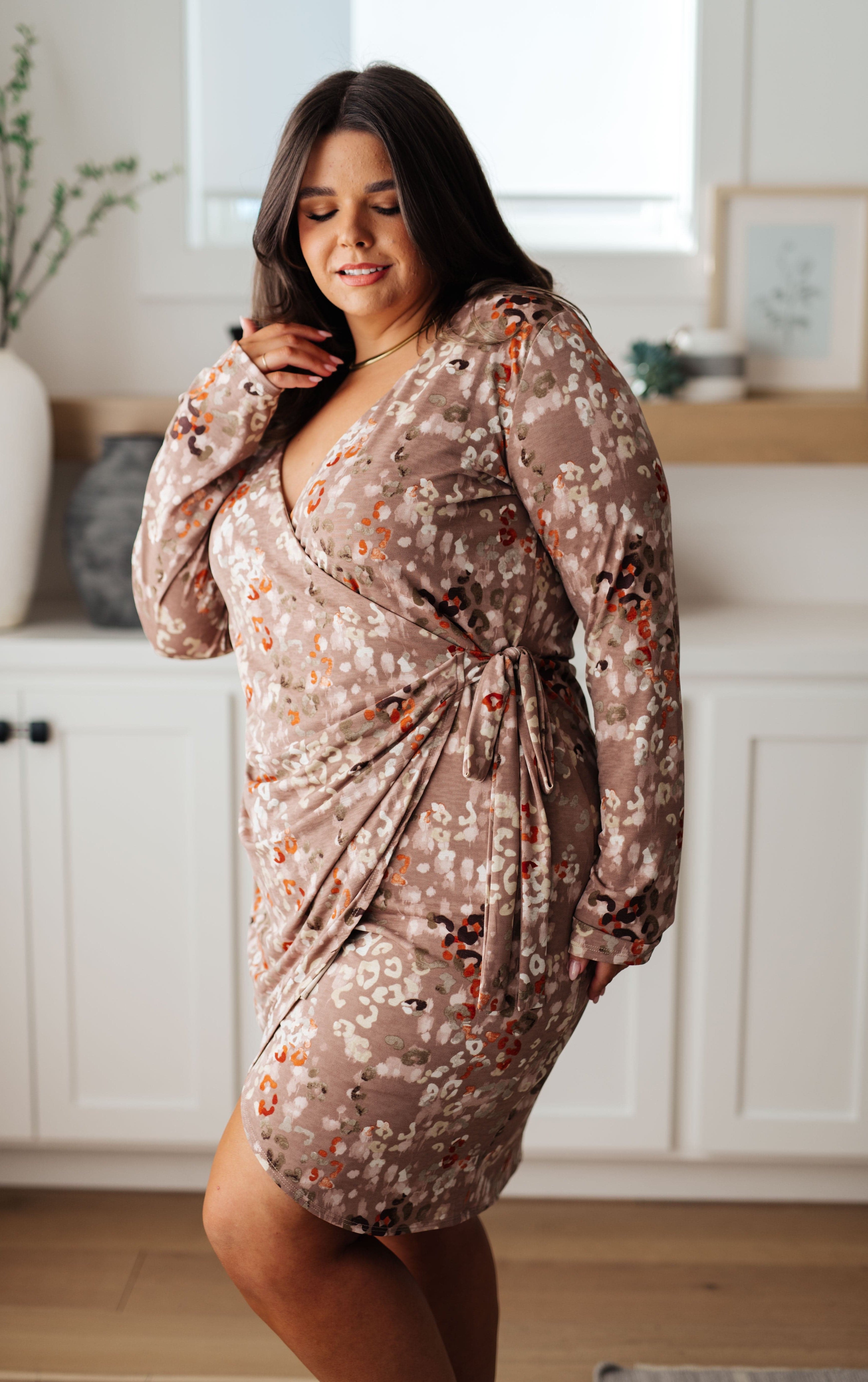 Honey Do I Ever Faux Wrap Dress in Taupe-Womens-Stay Foxy Boutique, Florissant, Missouri