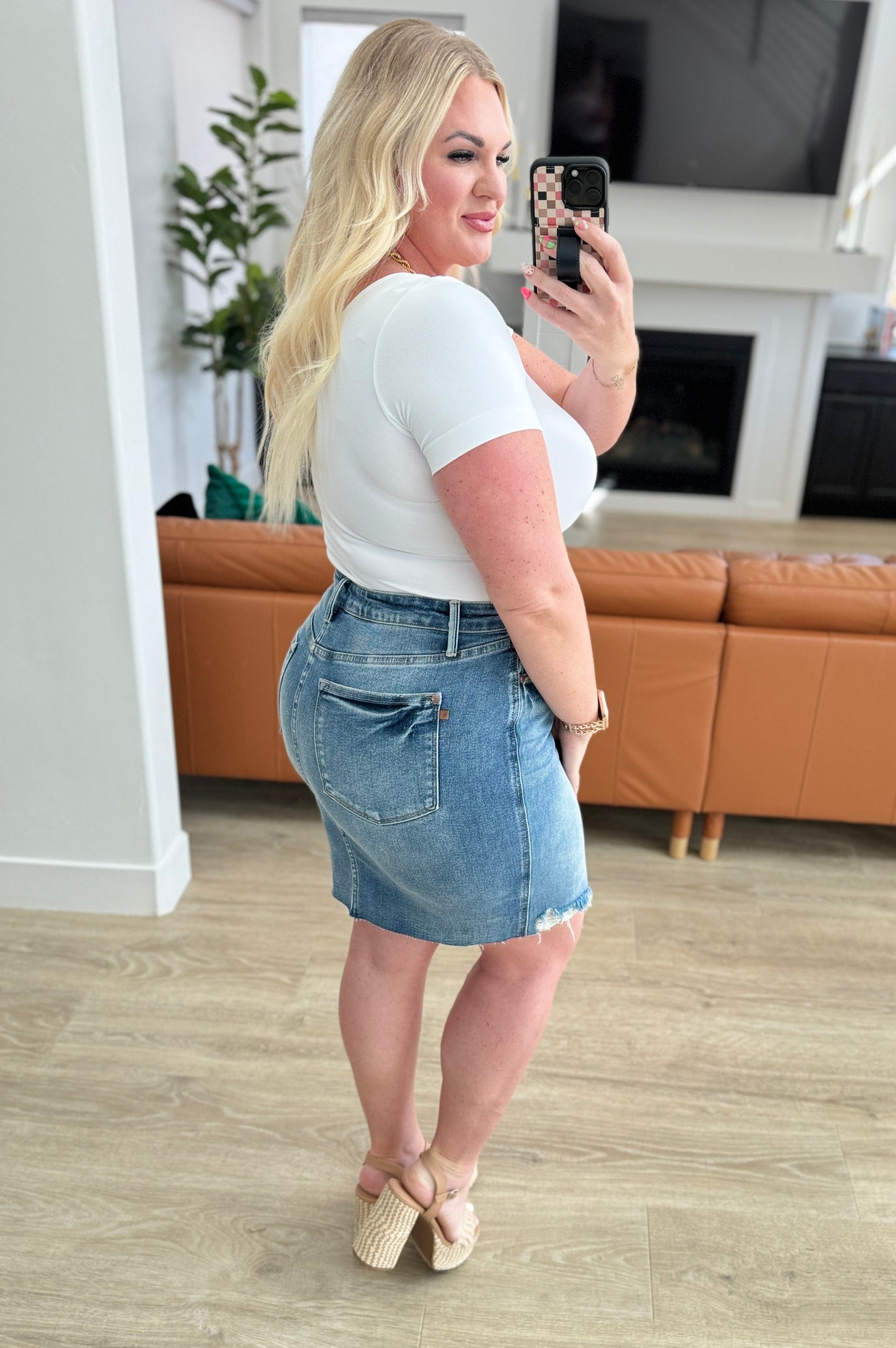 Carol High Rise Rigid Magic Denim Skirt-Womens-Stay Foxy Boutique, Florissant, Missouri