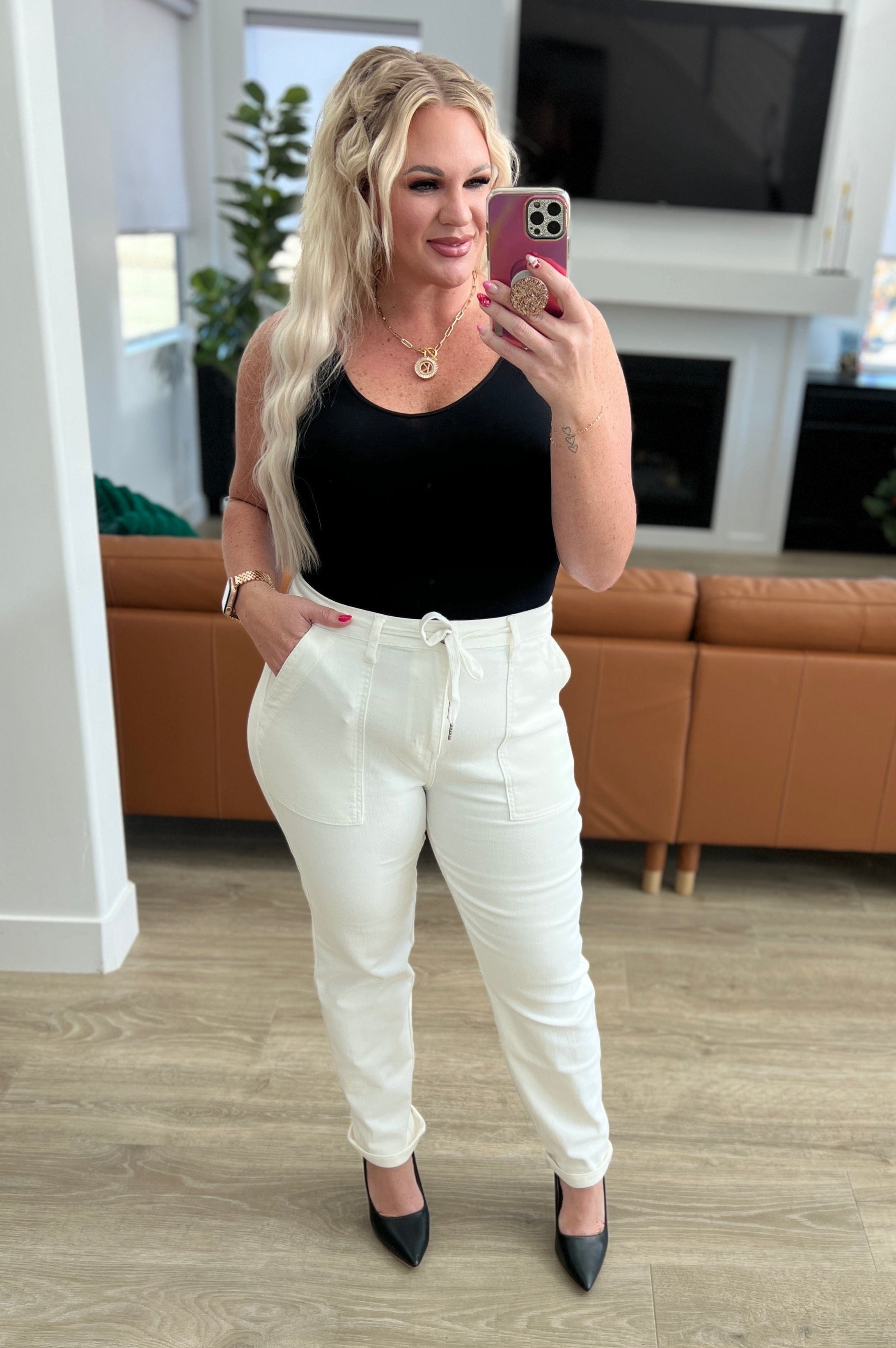 Charlene High Rise Jogger in Ecru-Womens-Stay Foxy Boutique, Florissant, Missouri