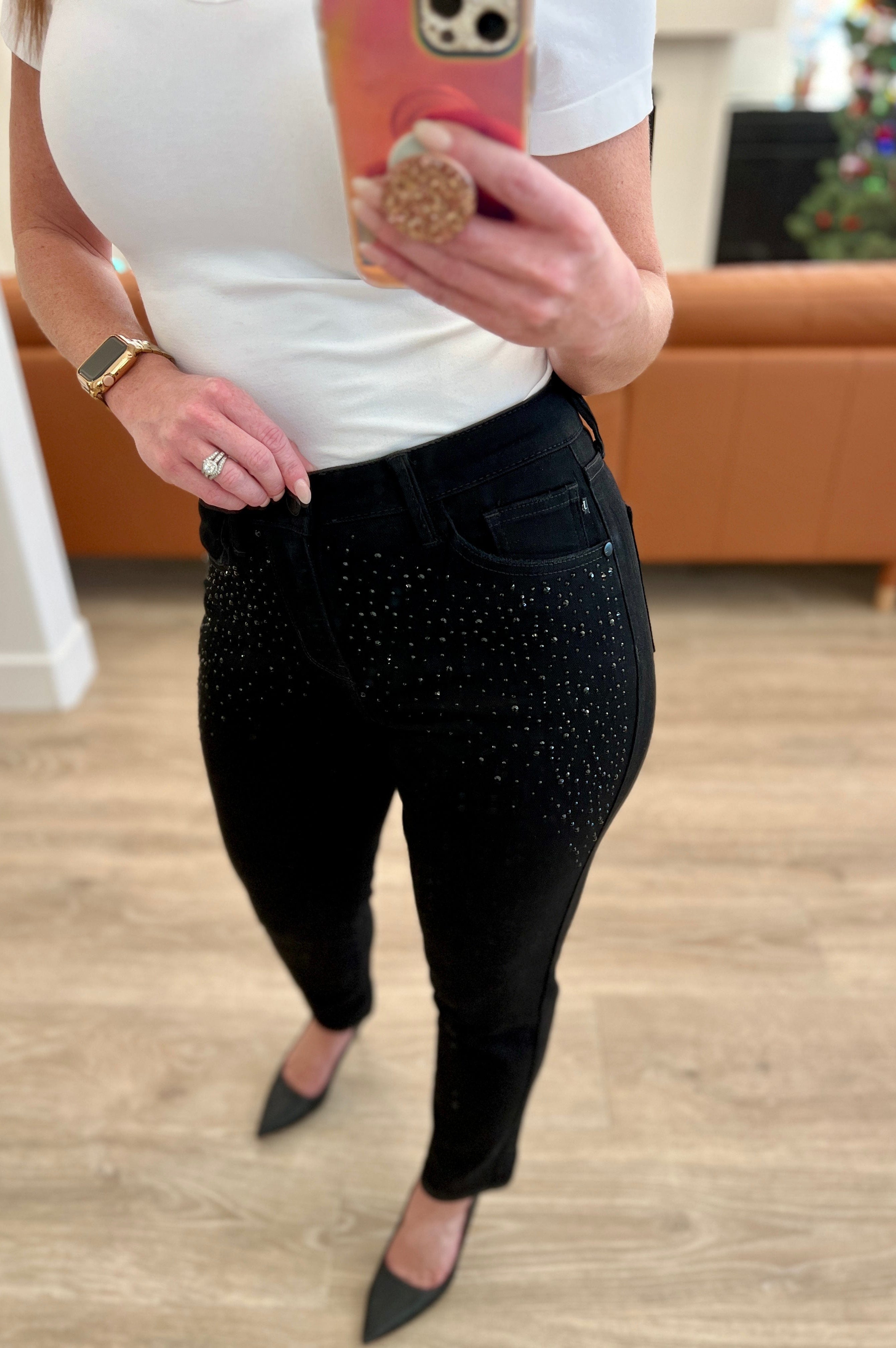 Reese Rhinestone Slim Fit Jeans in Black-Womens-Stay Foxy Boutique, Florissant, Missouri