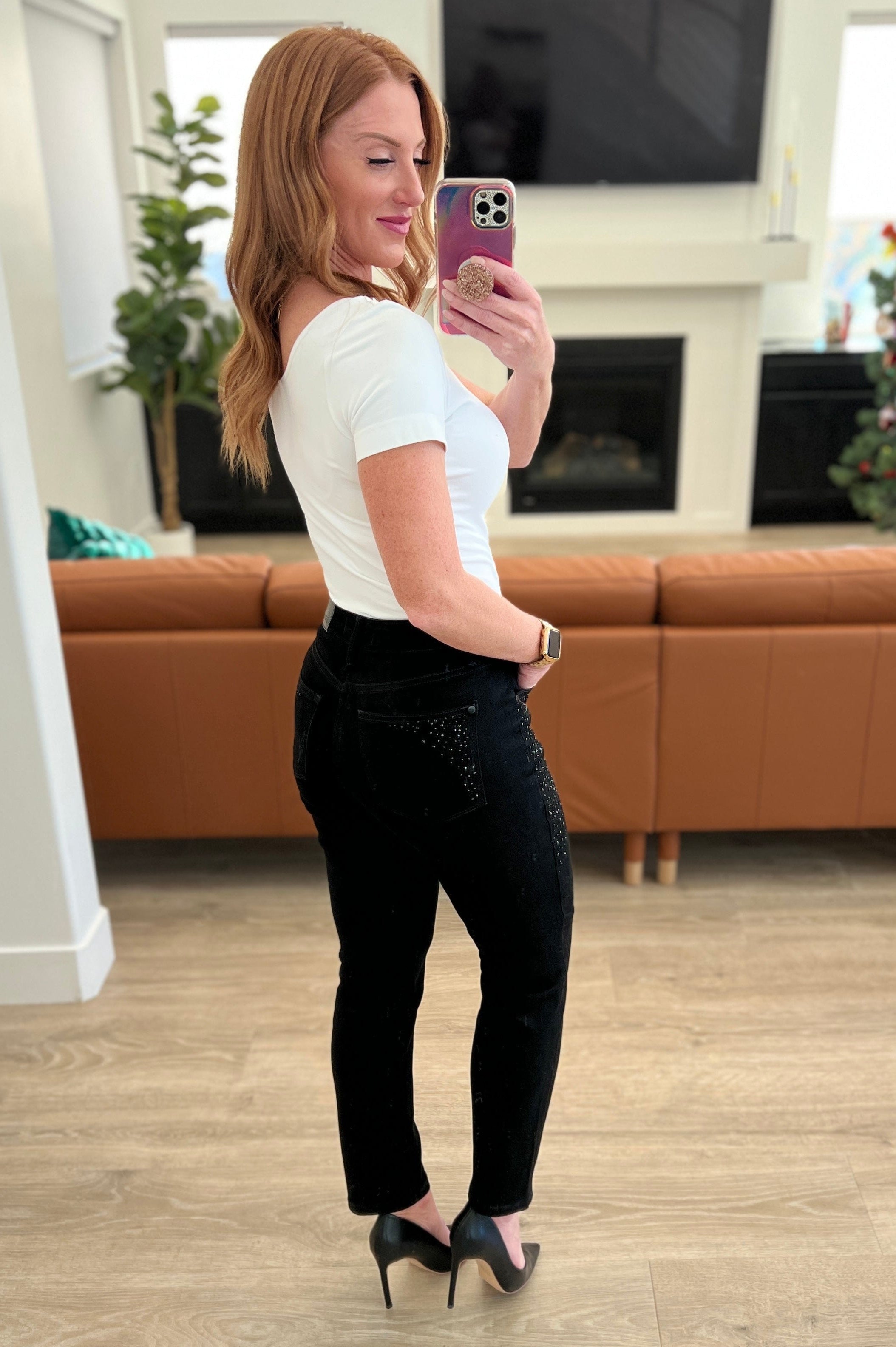 Reese Rhinestone Slim Fit Jeans in Black-Womens-Stay Foxy Boutique, Florissant, Missouri