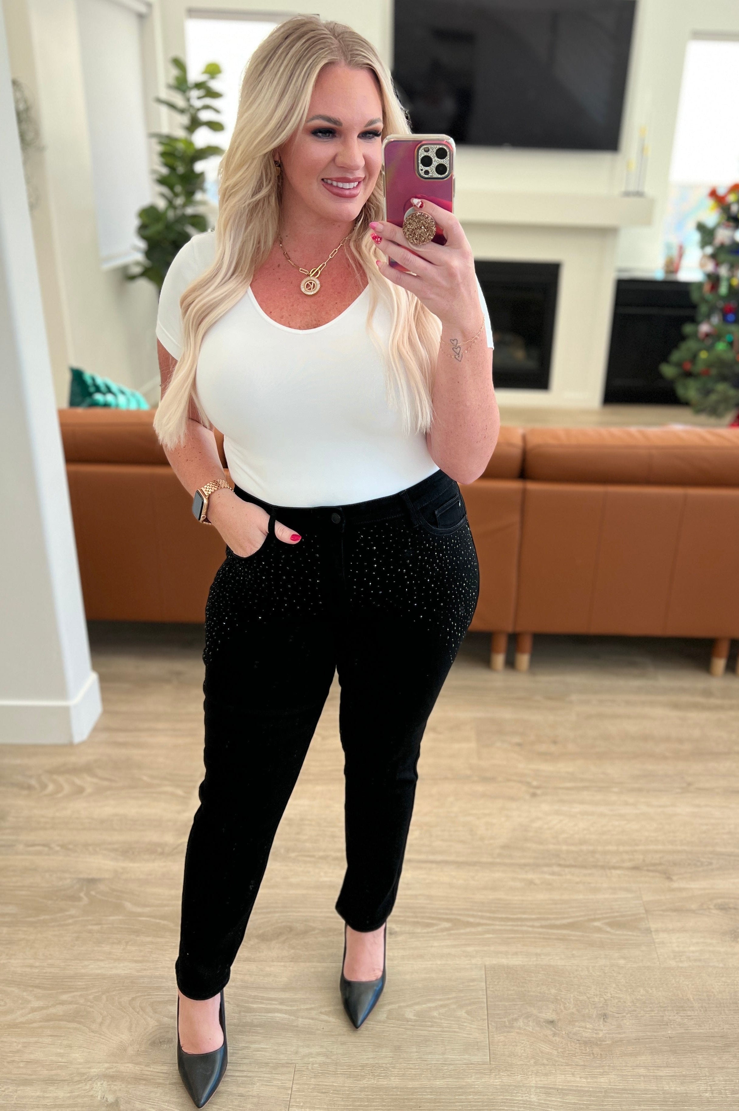 Reese Rhinestone Slim Fit Jeans in Black-Womens-Stay Foxy Boutique, Florissant, Missouri