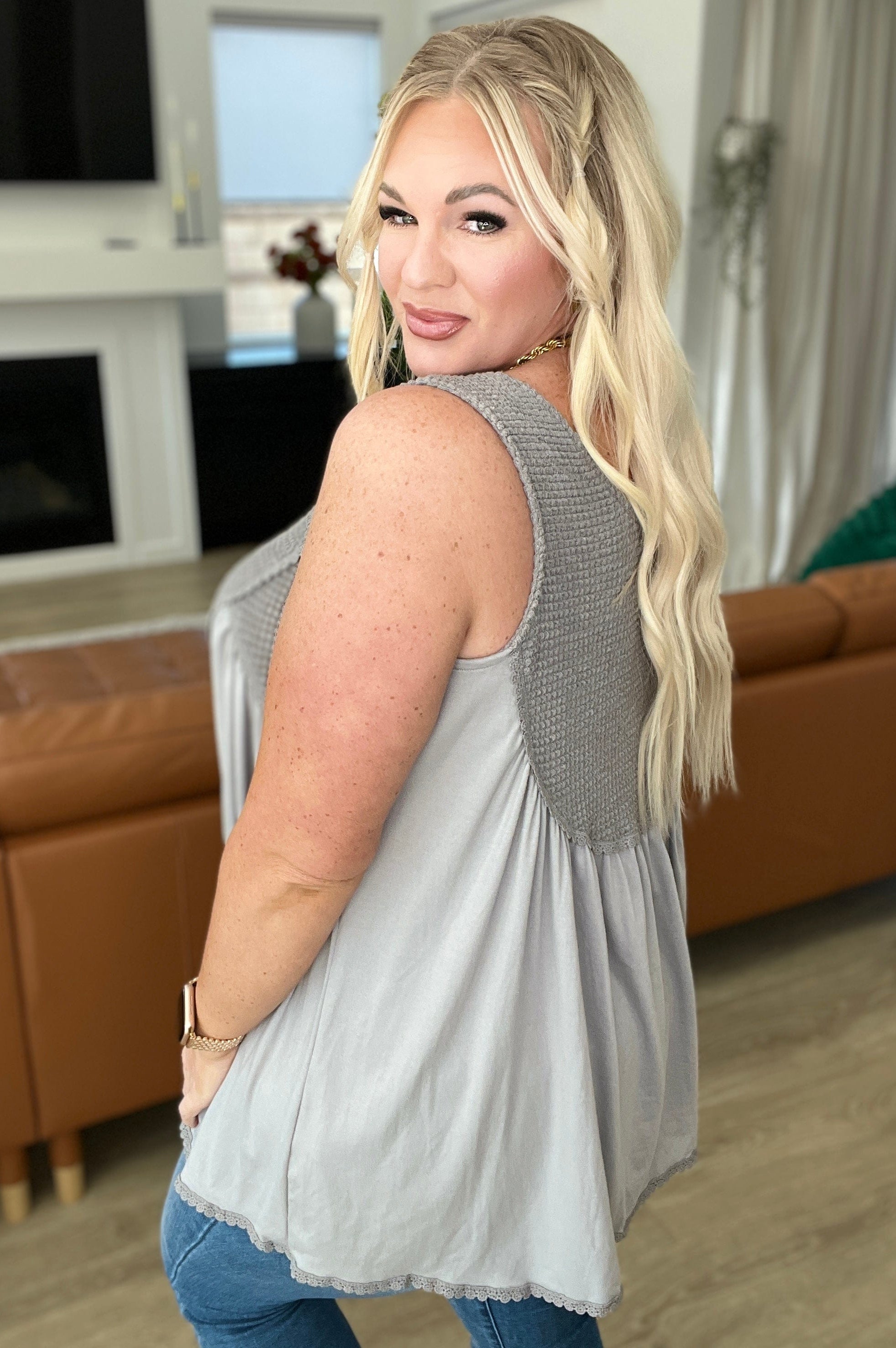 Swing With Me Waffle Knit Swing Tank-Womens-Stay Foxy Boutique, Florissant, Missouri