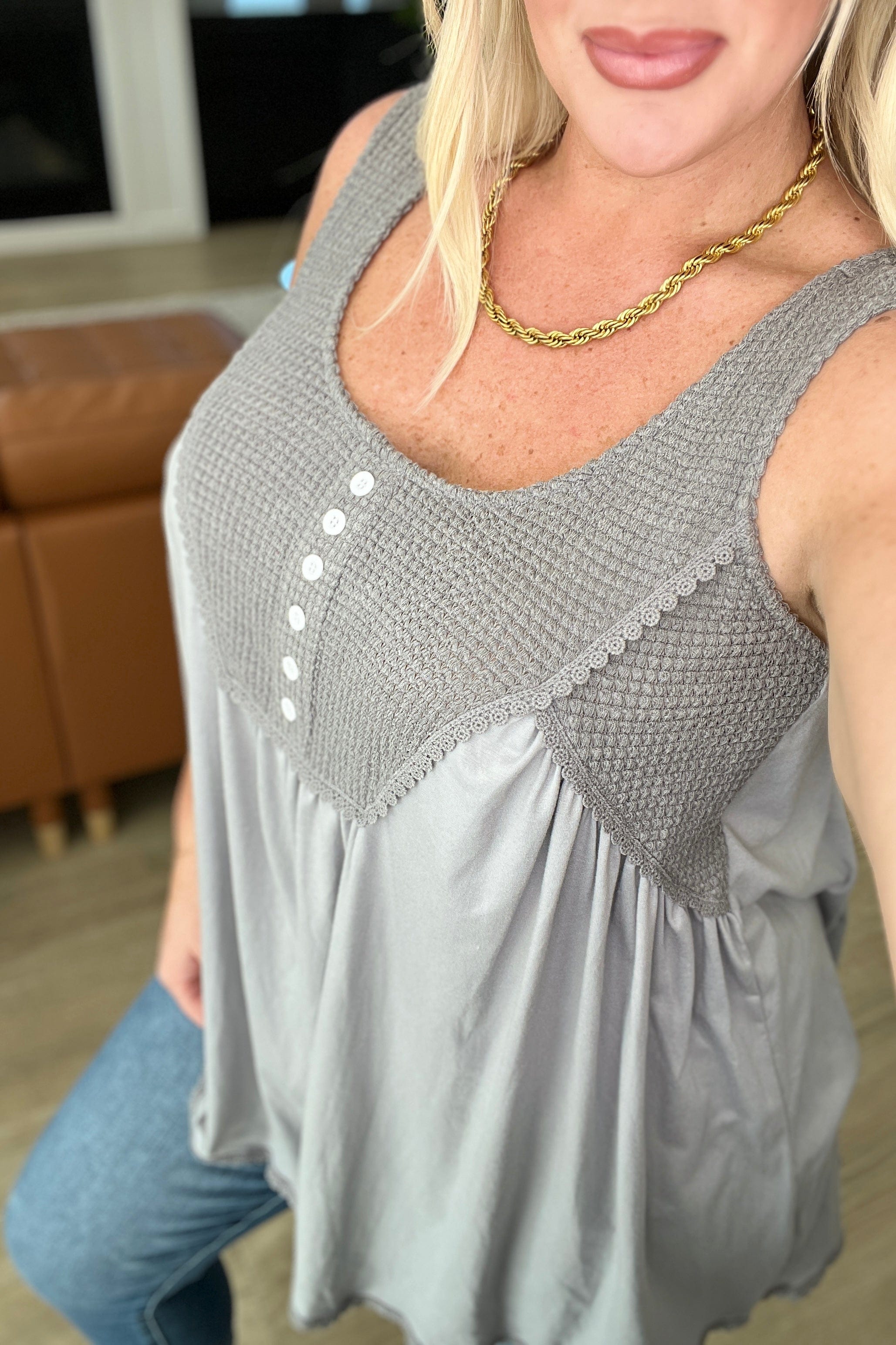 Swing With Me Waffle Knit Swing Tank-Womens-Stay Foxy Boutique, Florissant, Missouri