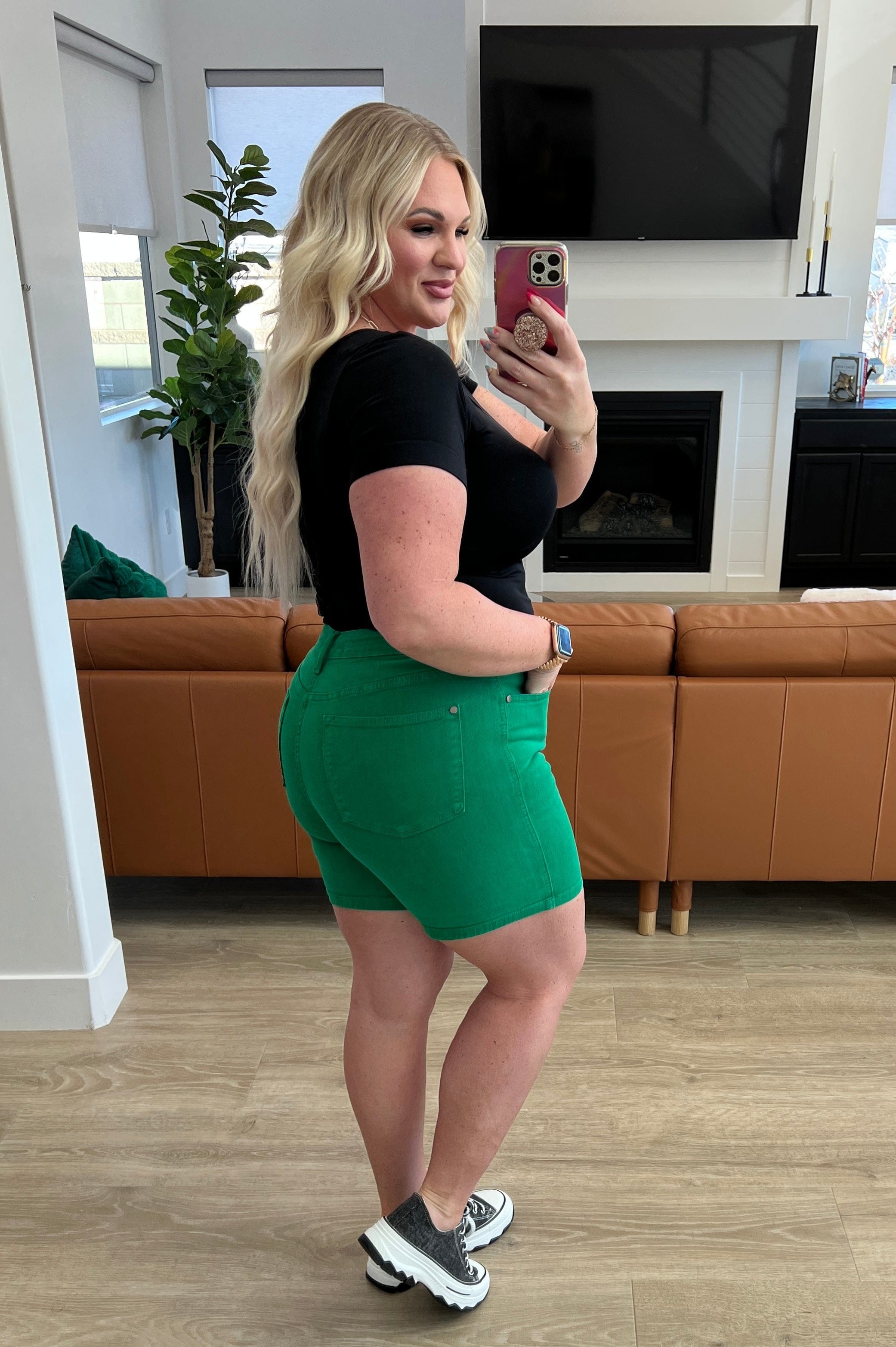 Jenna High Rise Control Top Cuffed Shorts in Green-Womens-Stay Foxy Boutique, Florissant, Missouri