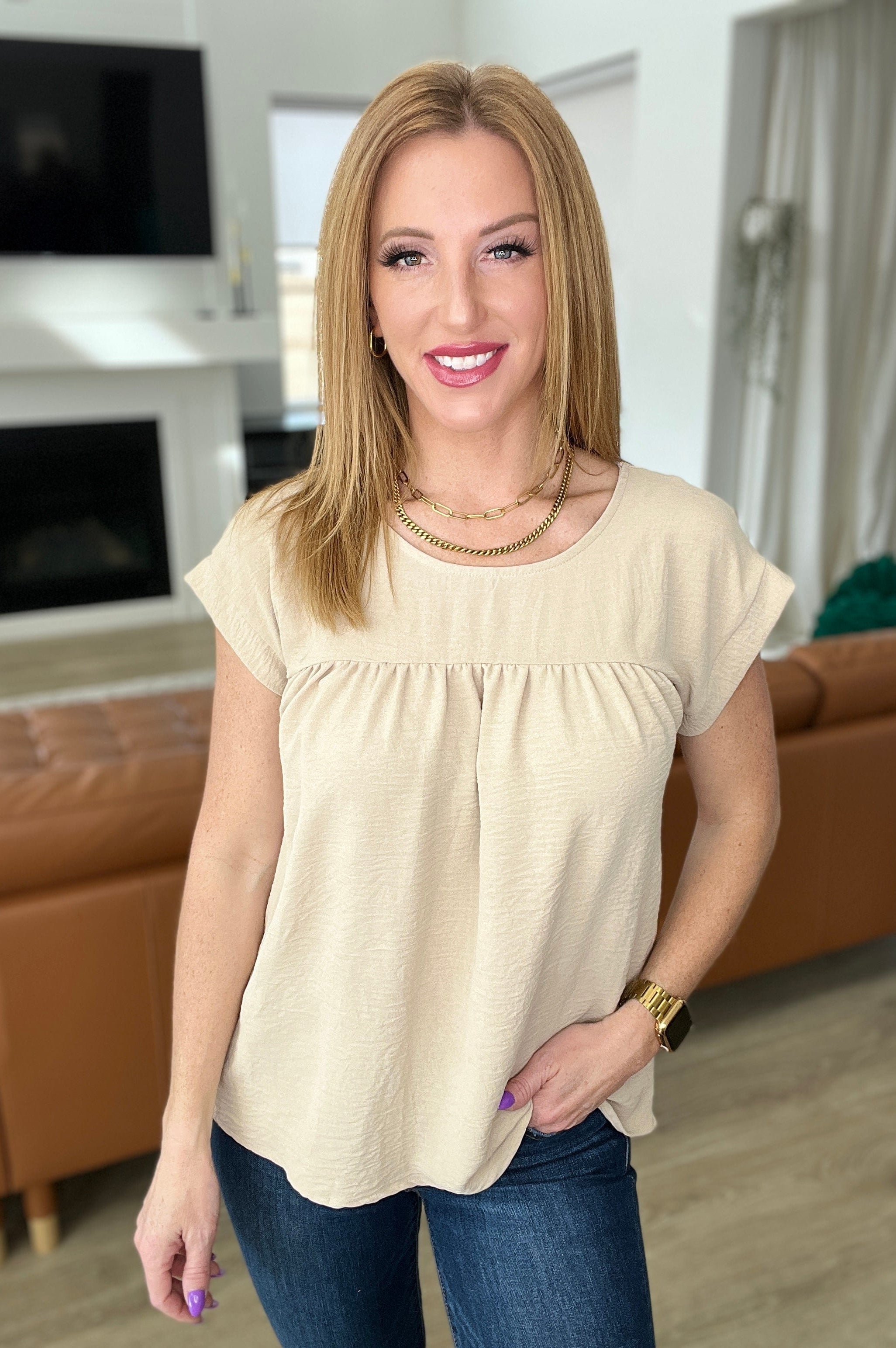 Airflow Babydoll Top in Taupe-Tops-Stay Foxy Boutique, Florissant, Missouri