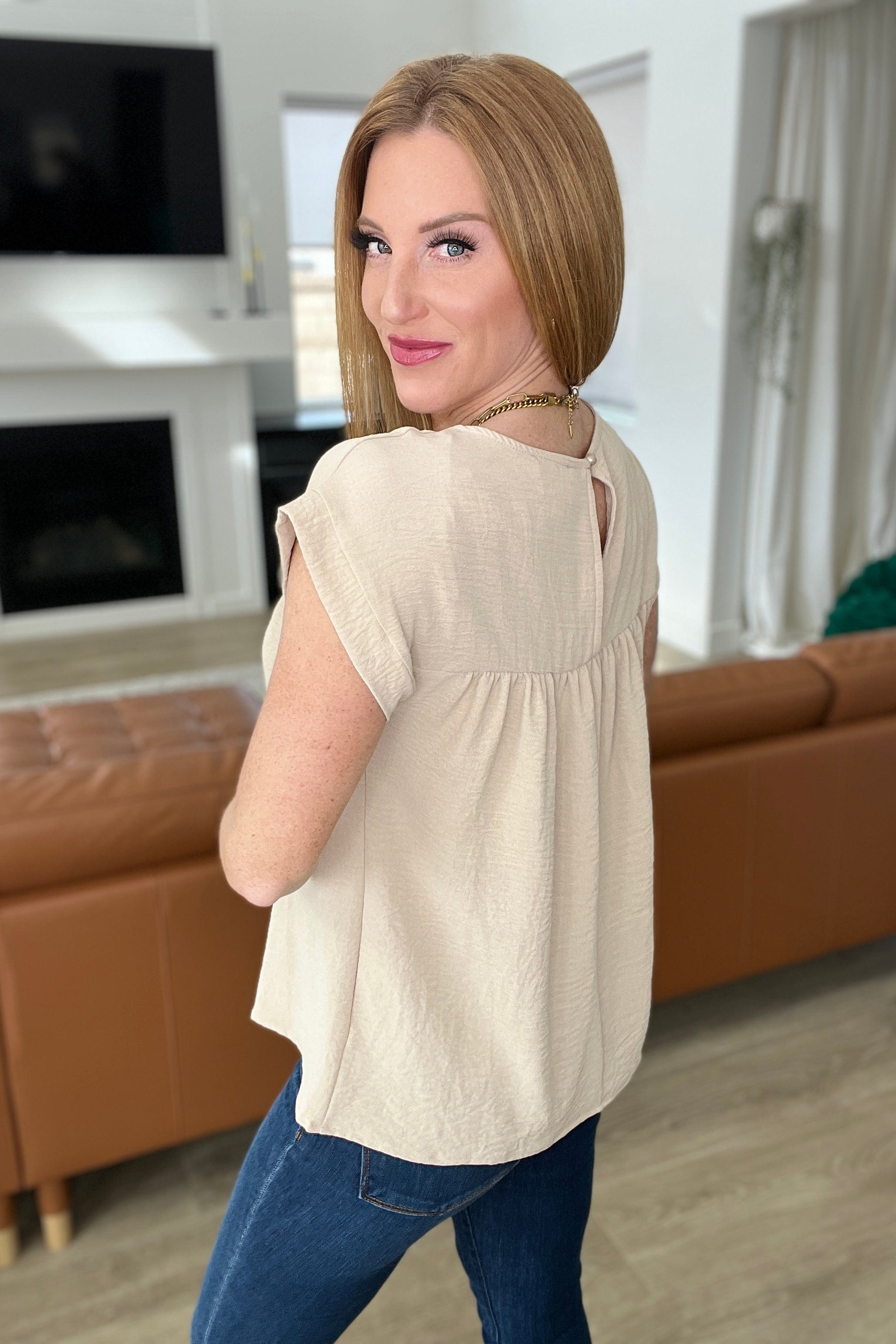 Airflow Babydoll Top in Taupe-Tops-Stay Foxy Boutique, Florissant, Missouri
