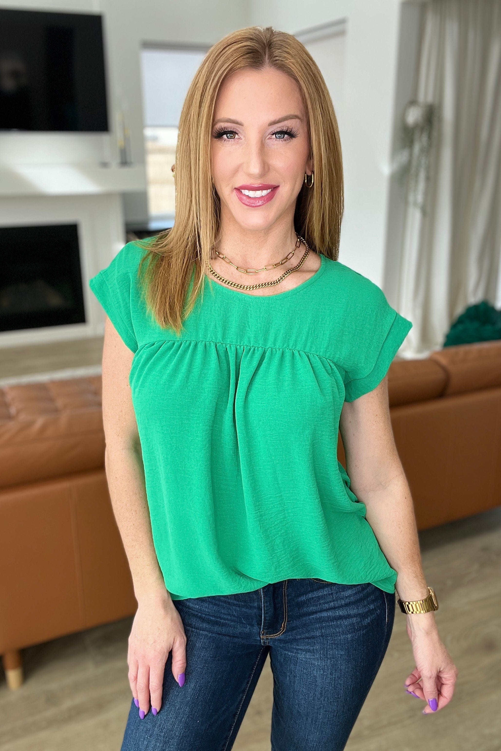 Airflow Babydoll Top in Kelly Green-Tops-Stay Foxy Boutique, Florissant, Missouri