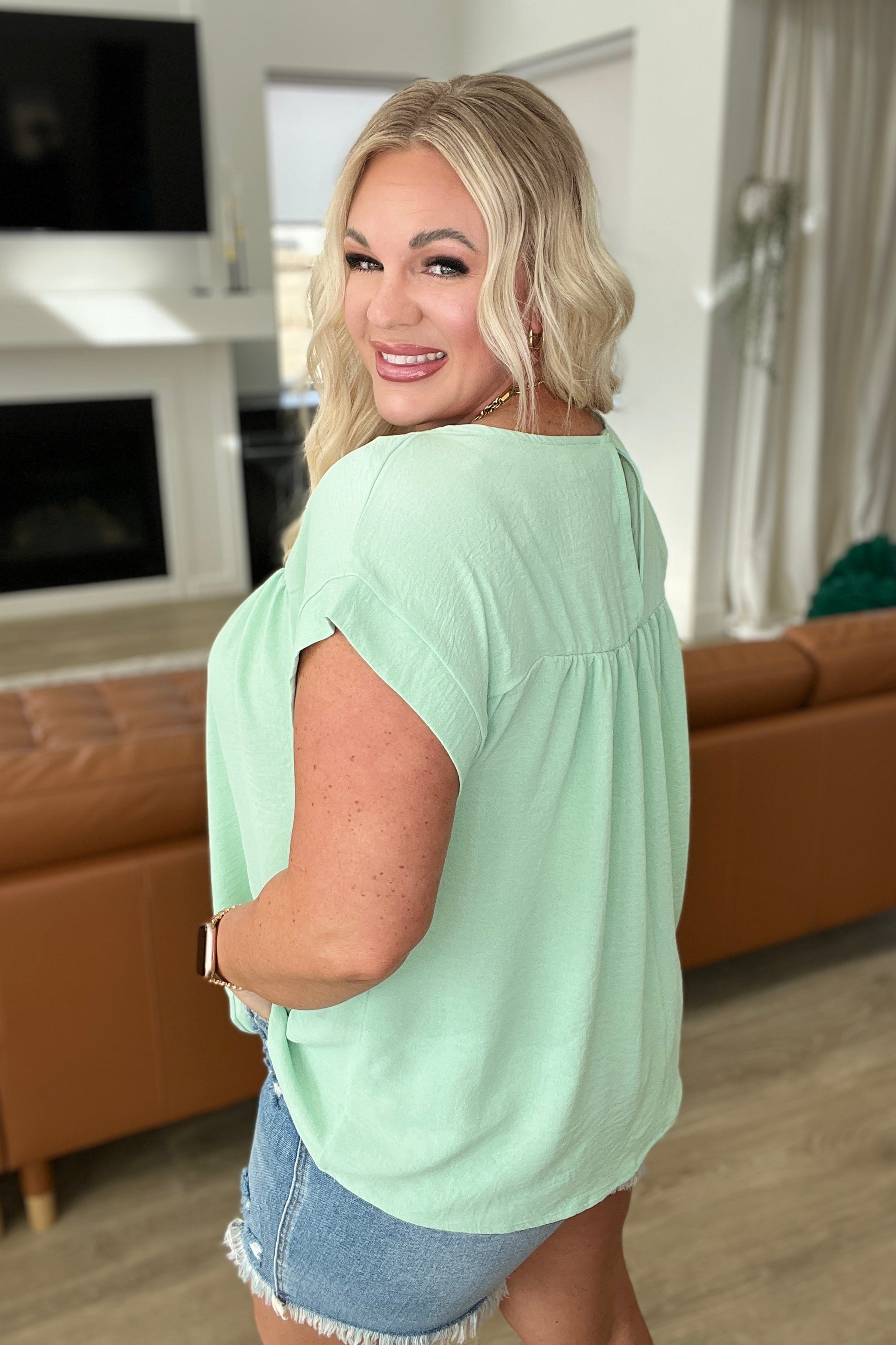 Airflow Babydoll Top in Sage-Tops-Stay Foxy Boutique, Florissant, Missouri