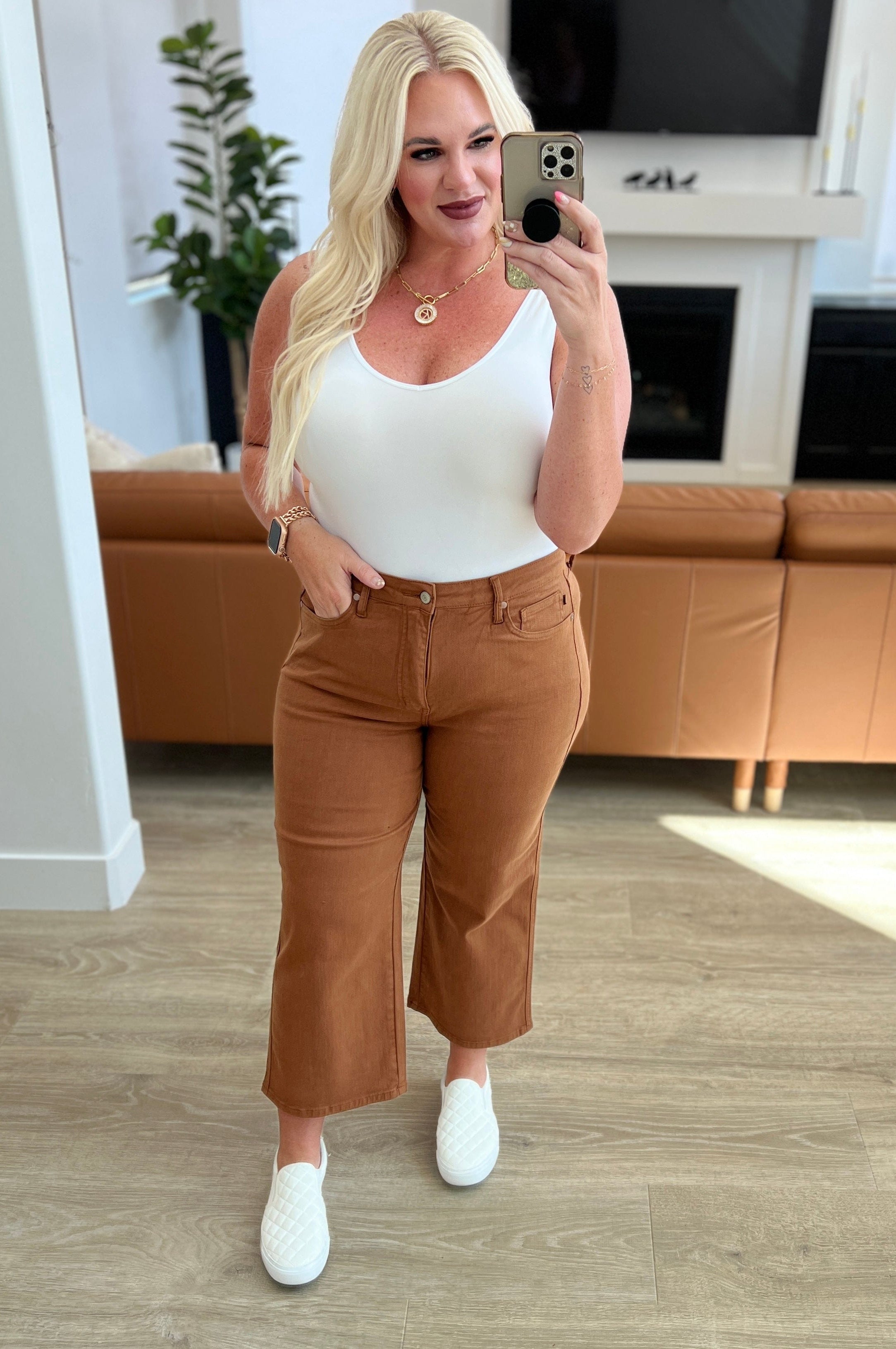 Briar High Rise Control Top Wide Leg Crop Jeans in Camel-Womens-Stay Foxy Boutique, Florissant, Missouri