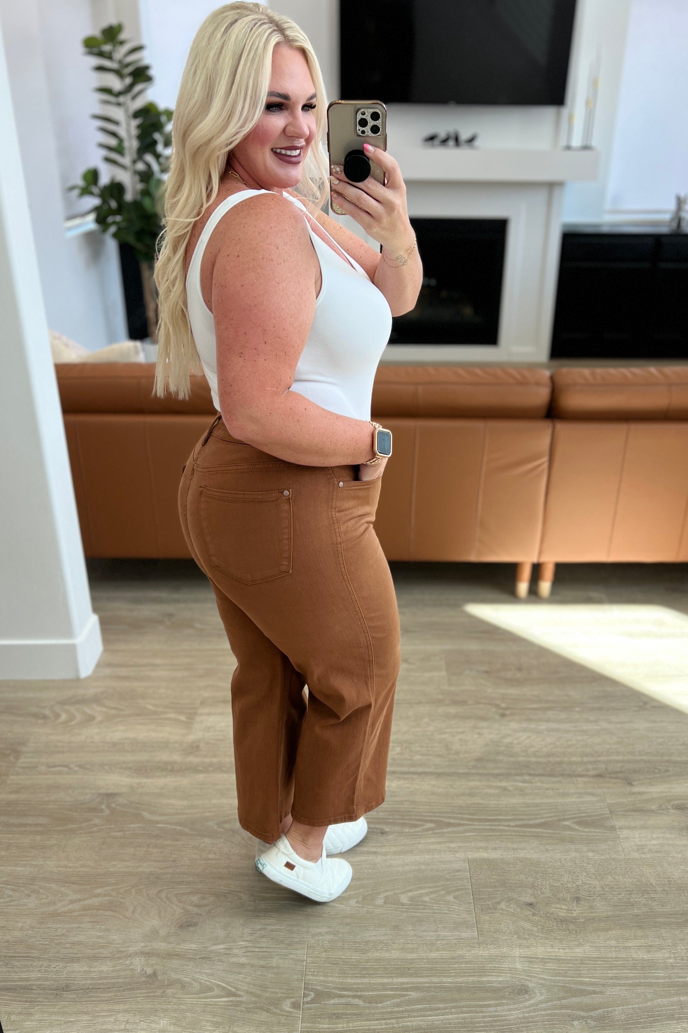 Briar High Rise Control Top Wide Leg Crop Jeans in Camel-Womens-Stay Foxy Boutique, Florissant, Missouri