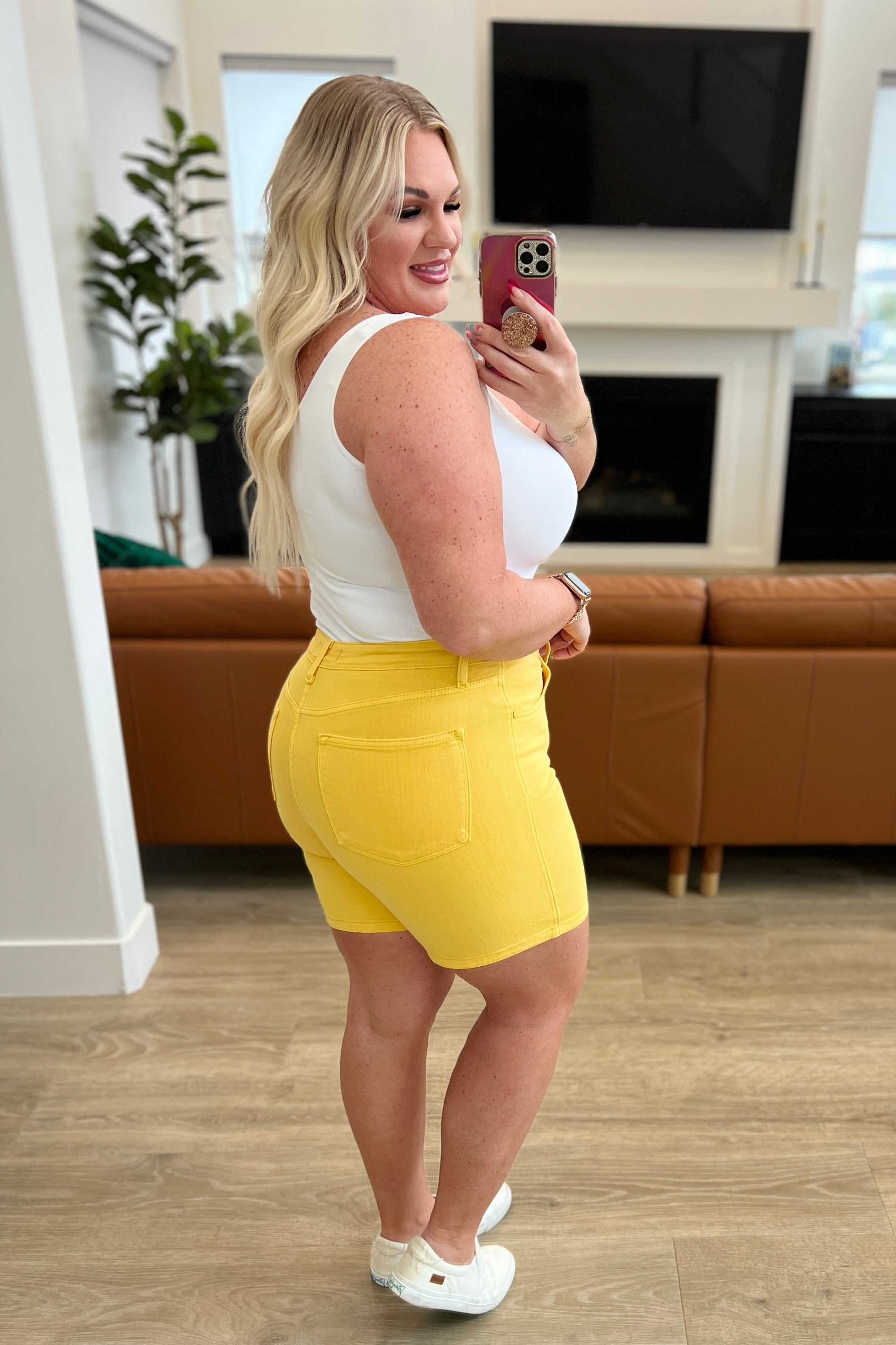 Jenna High Rise Control Top Cuffed Shorts in Yellow-Womens-Stay Foxy Boutique, Florissant, Missouri