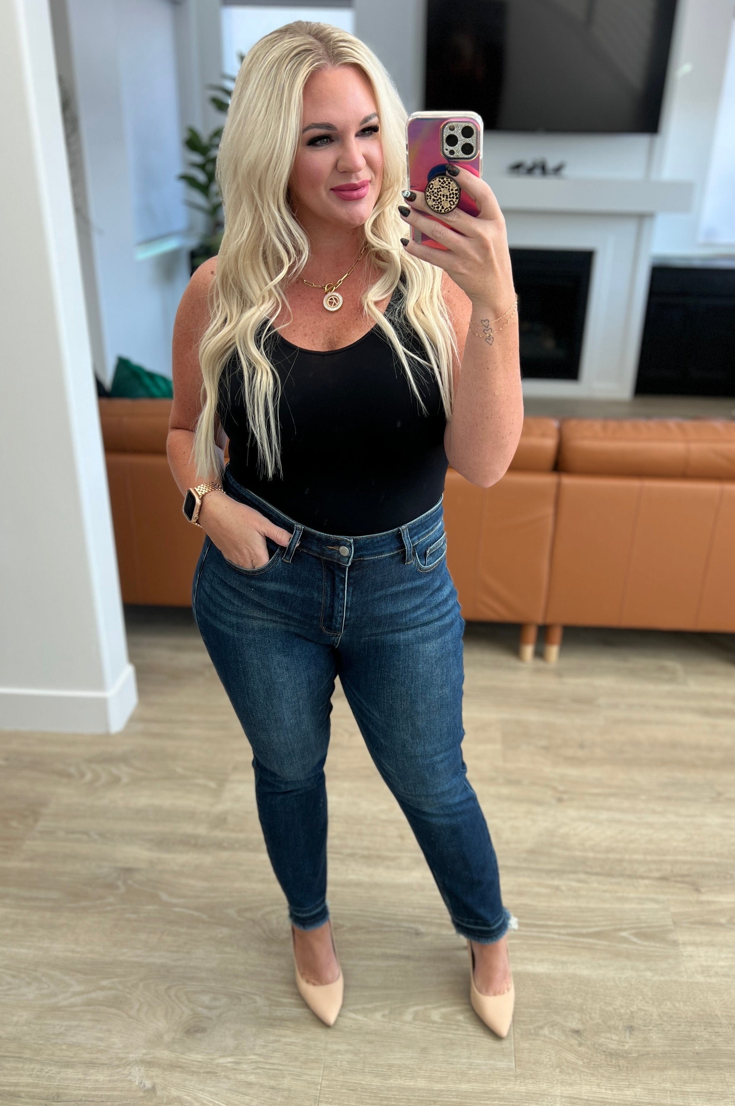 Phillipa High Rise Release Hem Slim Jeans-Womens-Stay Foxy Boutique, Florissant, Missouri