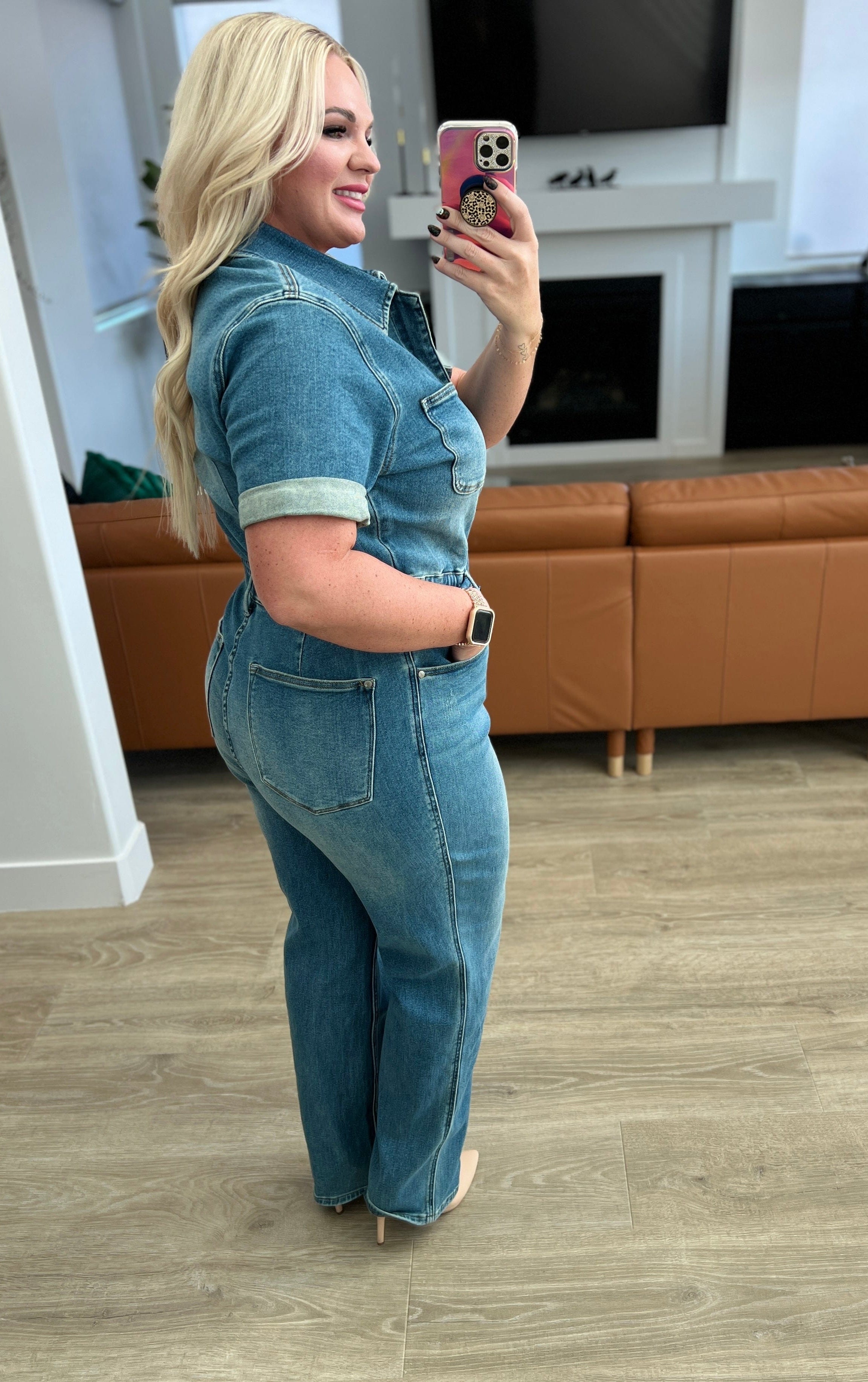 Sylvia Short Sleeve Denim Jumpsuit-Womens-Stay Foxy Boutique, Florissant, Missouri