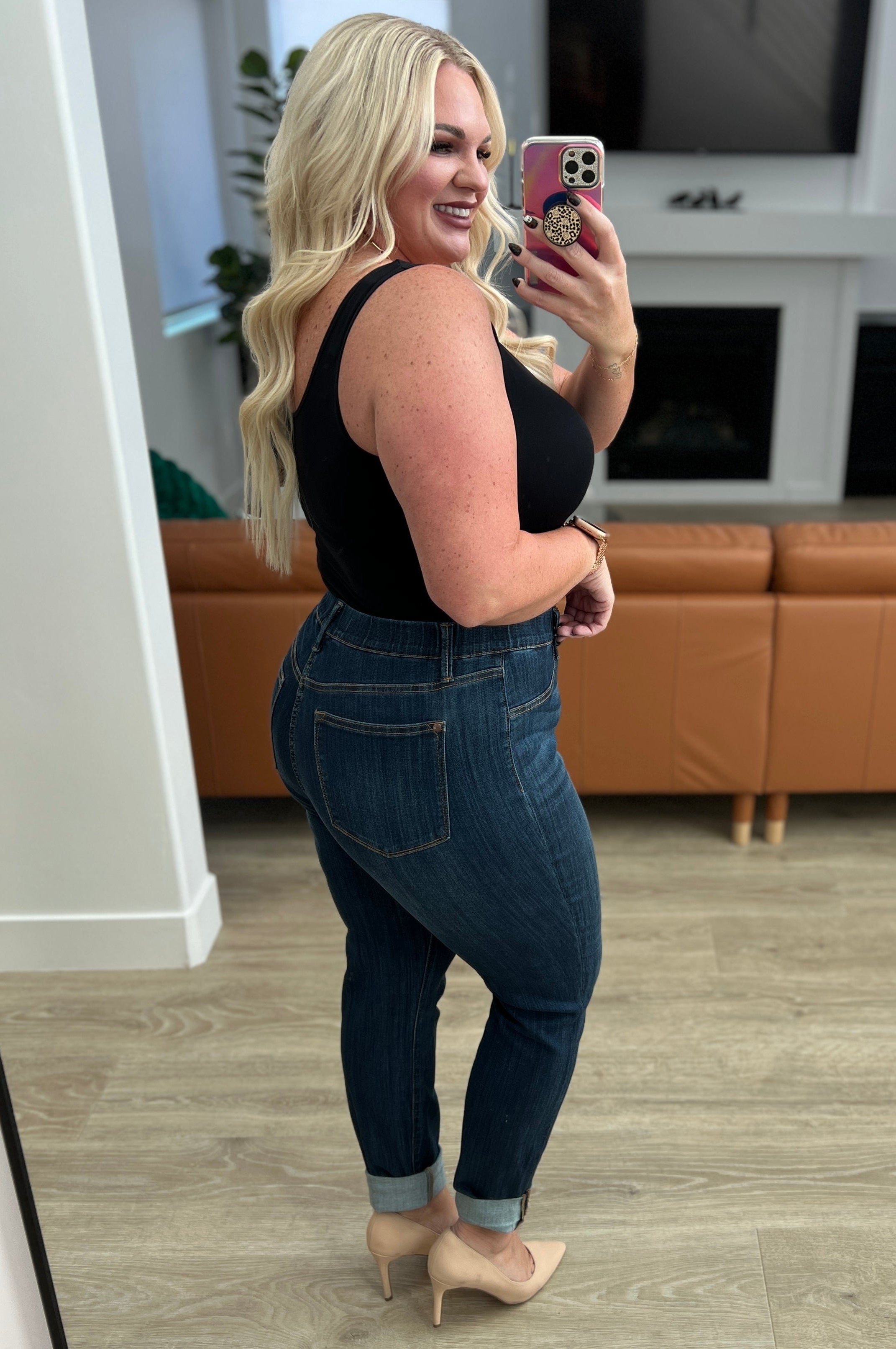 Rowena High Rise Pull On Double Cuff Slim Jeans-Womens-Stay Foxy Boutique, Florissant, Missouri