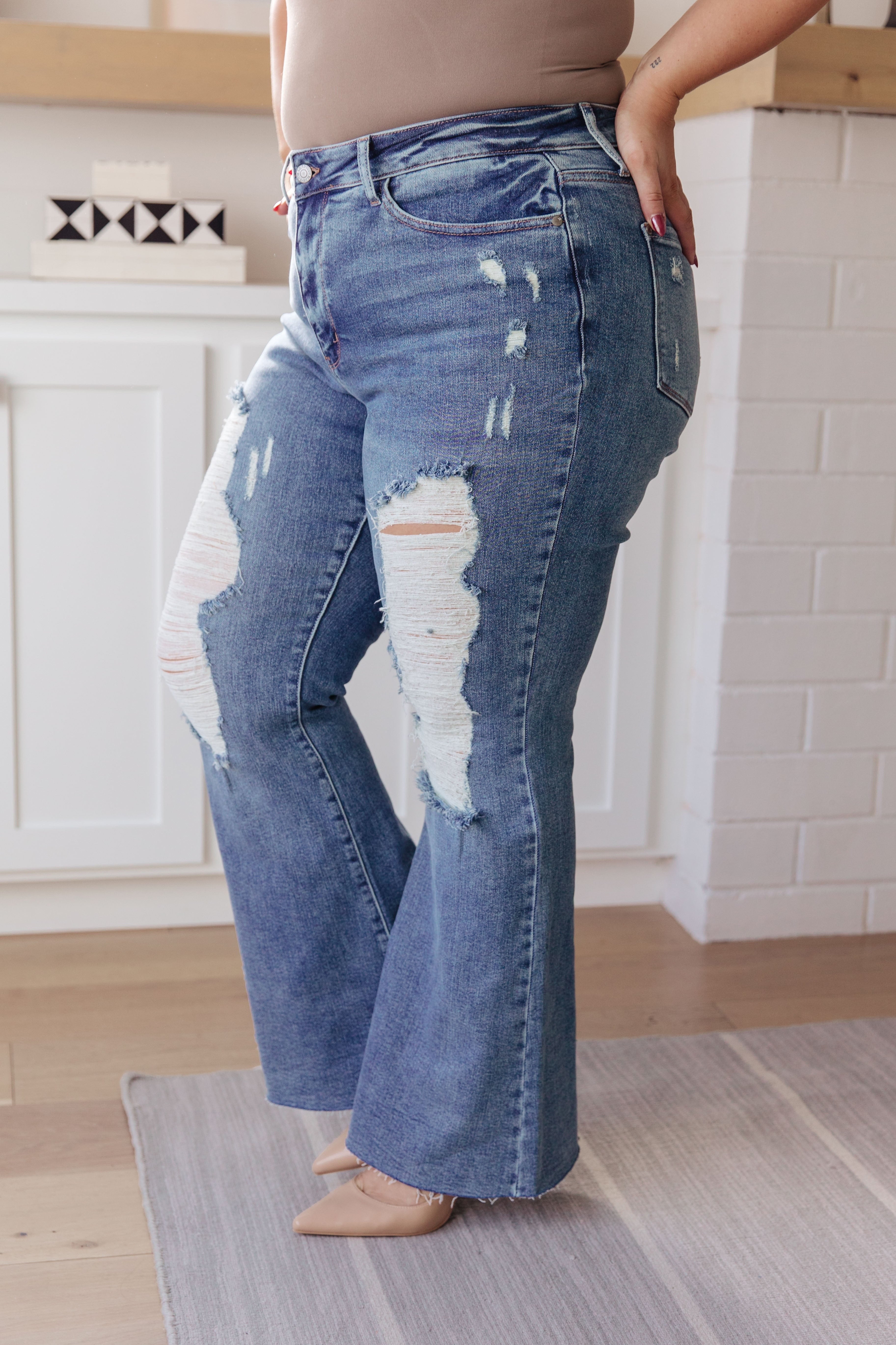 Kiana High Rise Heavy Destroy Flare-Womens-Stay Foxy Boutique, Florissant, Missouri