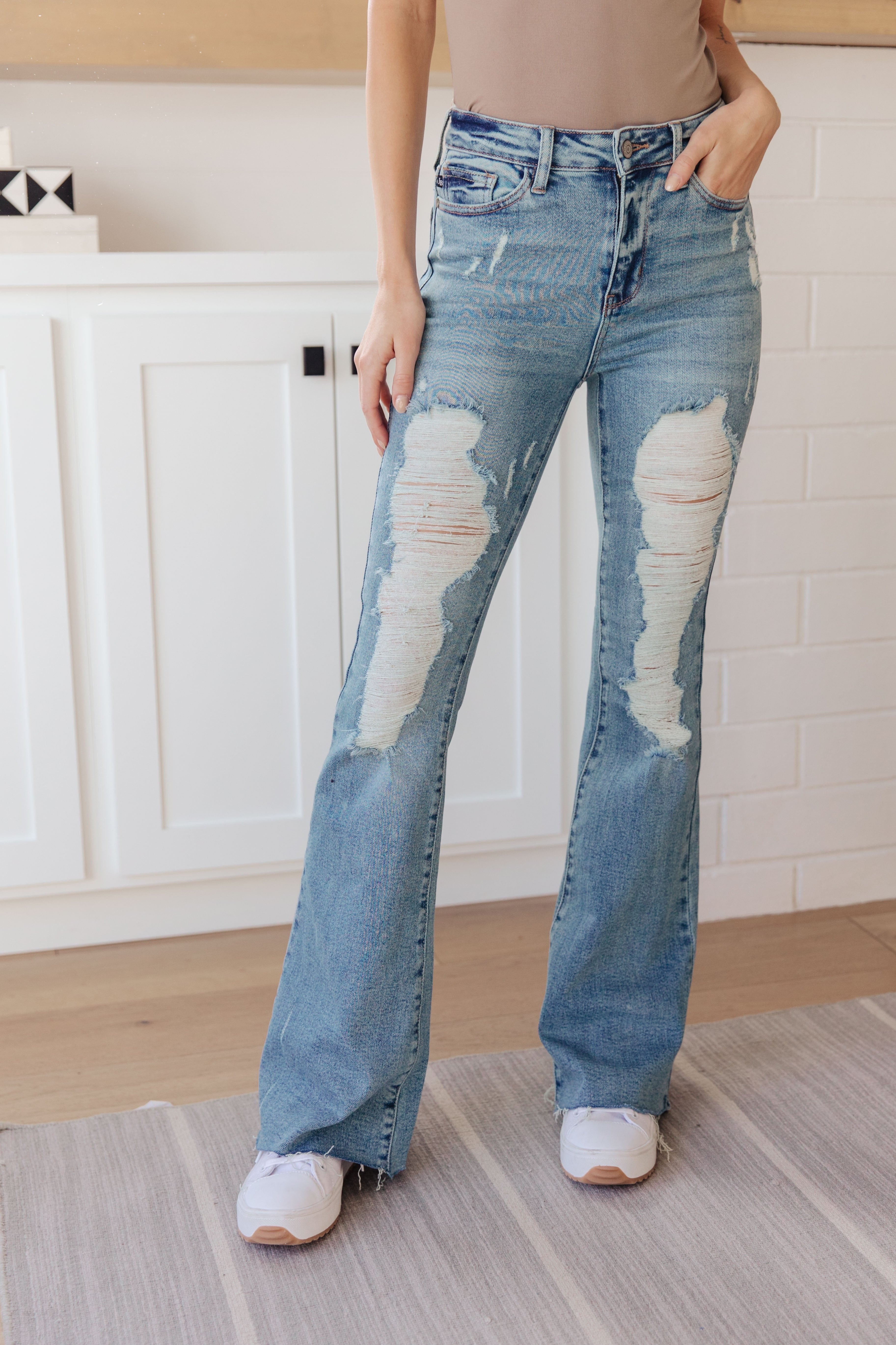 Kiana High Rise Heavy Destroy Flare-Womens-Stay Foxy Boutique, Florissant, Missouri