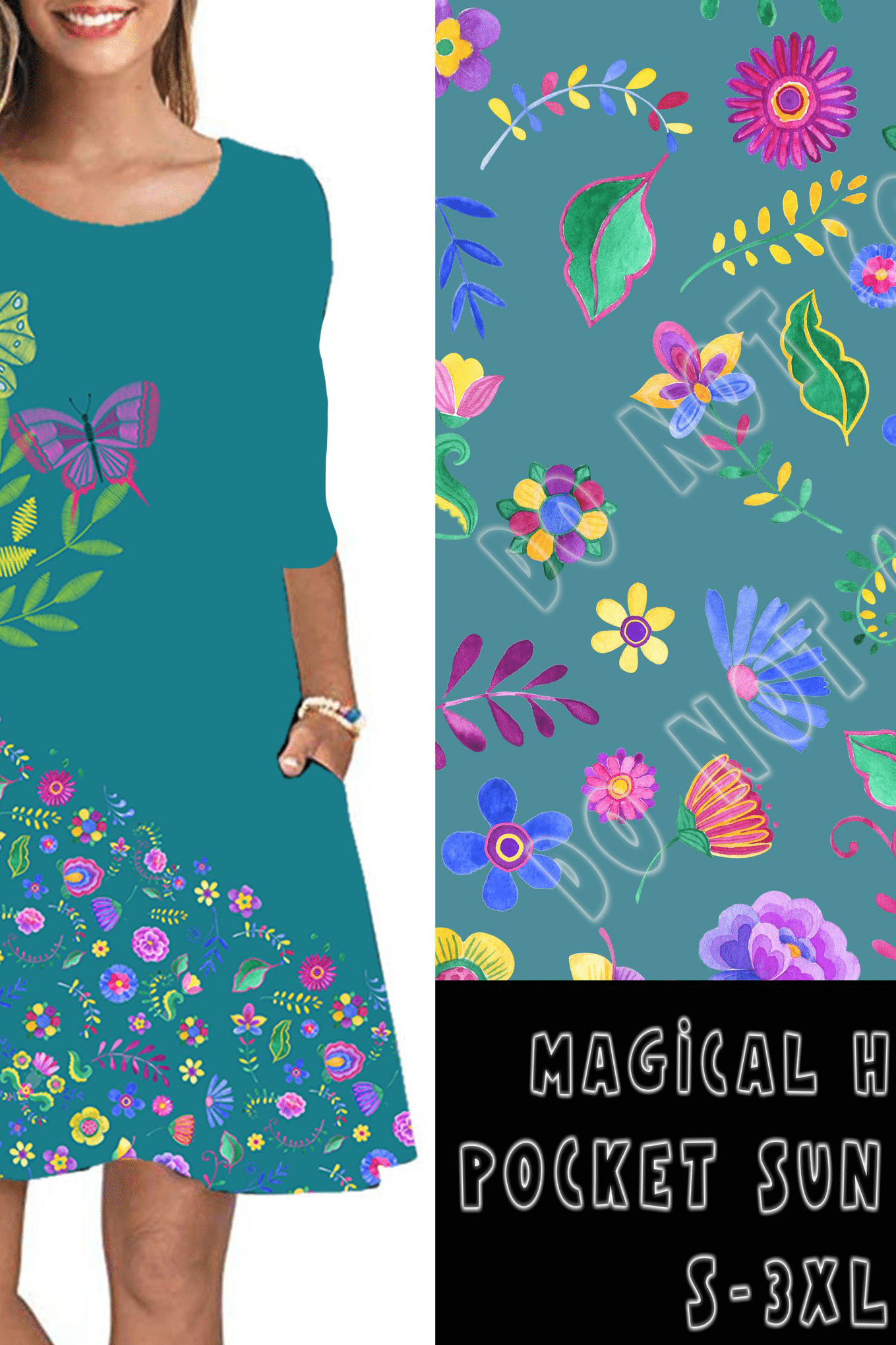 3/4 SLEEVE POCKET DRESS- MAGIC HOUSE POCKET DRESS-Stay Foxy Boutique, Florissant, Missouri