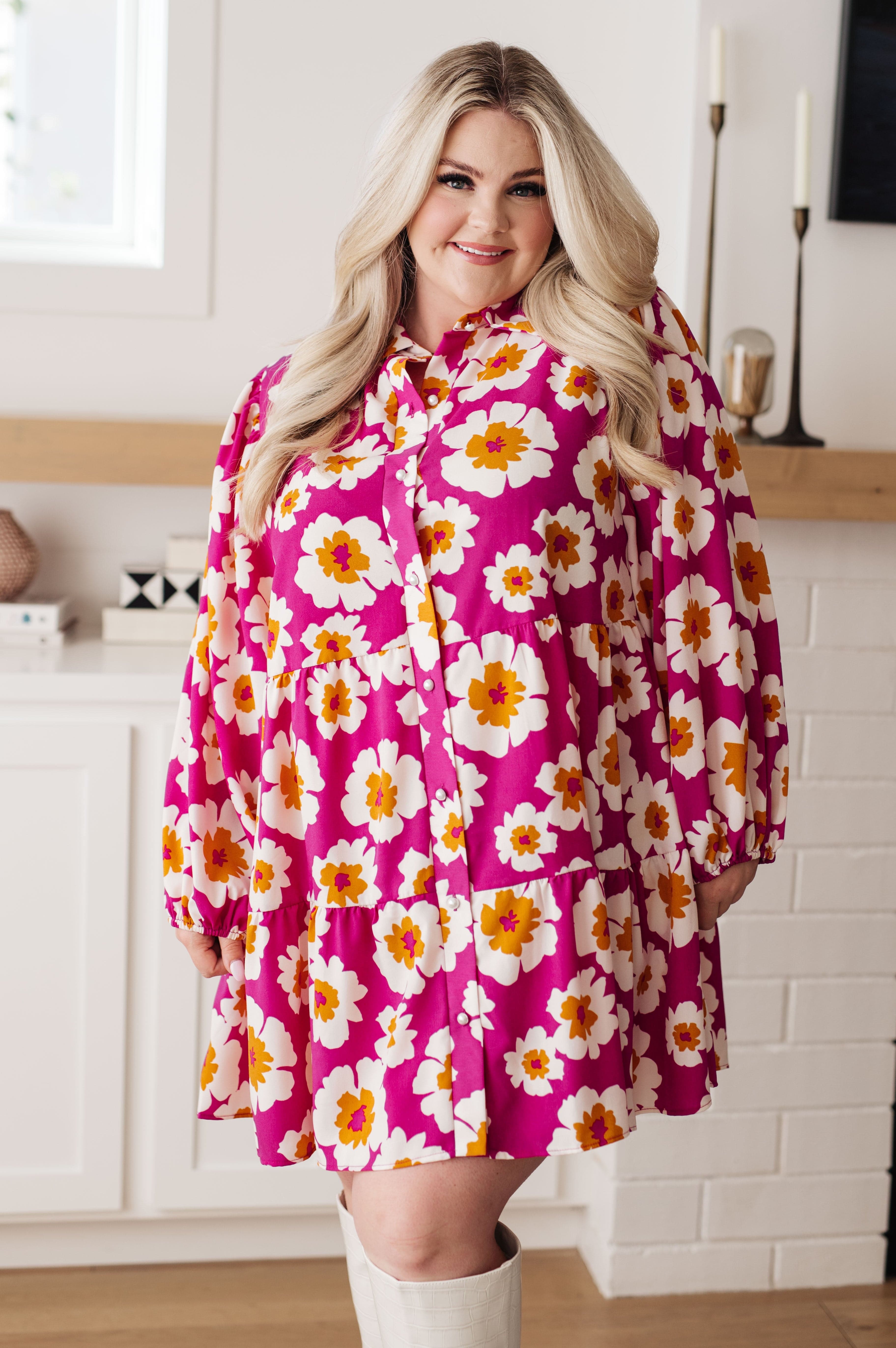 Magnificently Mod Floral Shirt Dress-Womens-Stay Foxy Boutique, Florissant, Missouri