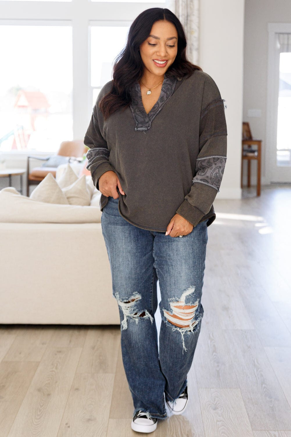 Moonstone Mineral Wash Pullover-Tops-Stay Foxy Boutique, Florissant, Missouri