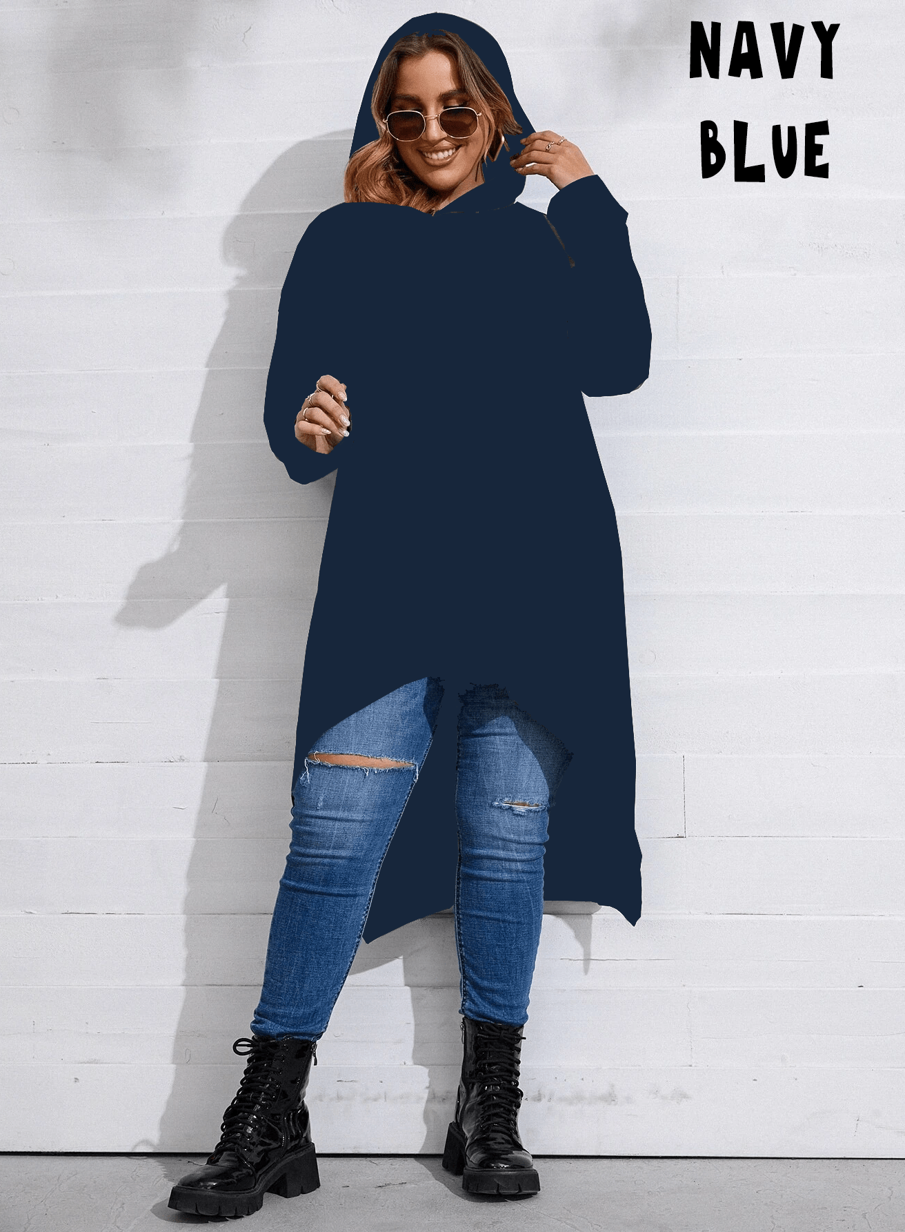SOLID CLOAK HOODIE-NAVY BLUE-Stay Foxy Boutique, Florissant, Missouri