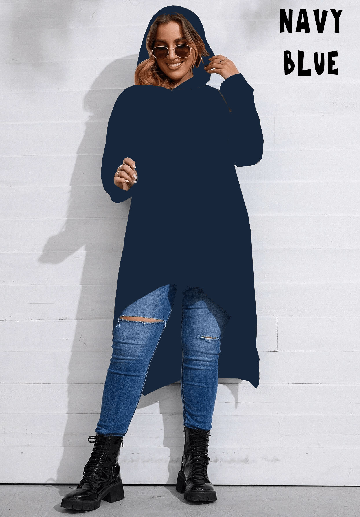 SOLID CLOAK HOODIE-NAVY BLUE-Stay Foxy Boutique, Florissant, Missouri