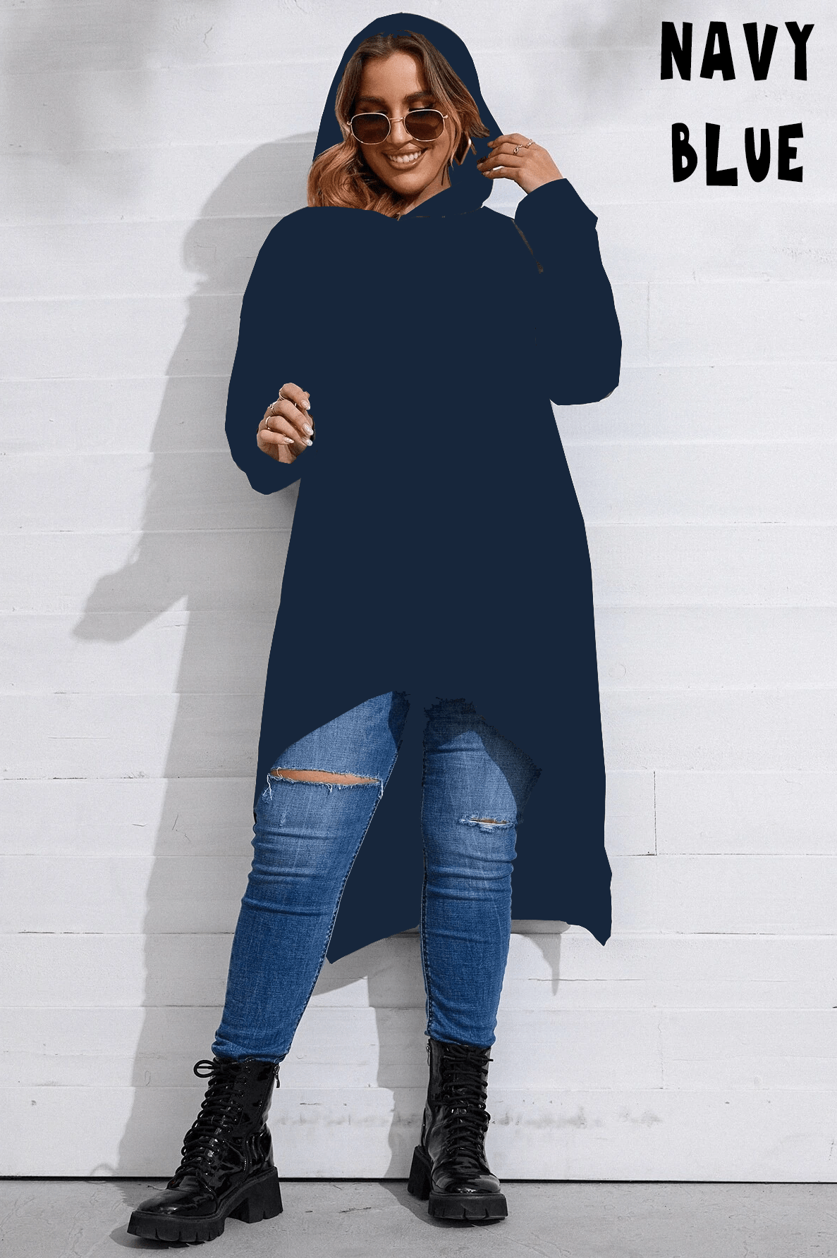 SOLID CLOAK HOODIE-NAVY BLUE-Stay Foxy Boutique, Florissant, Missouri