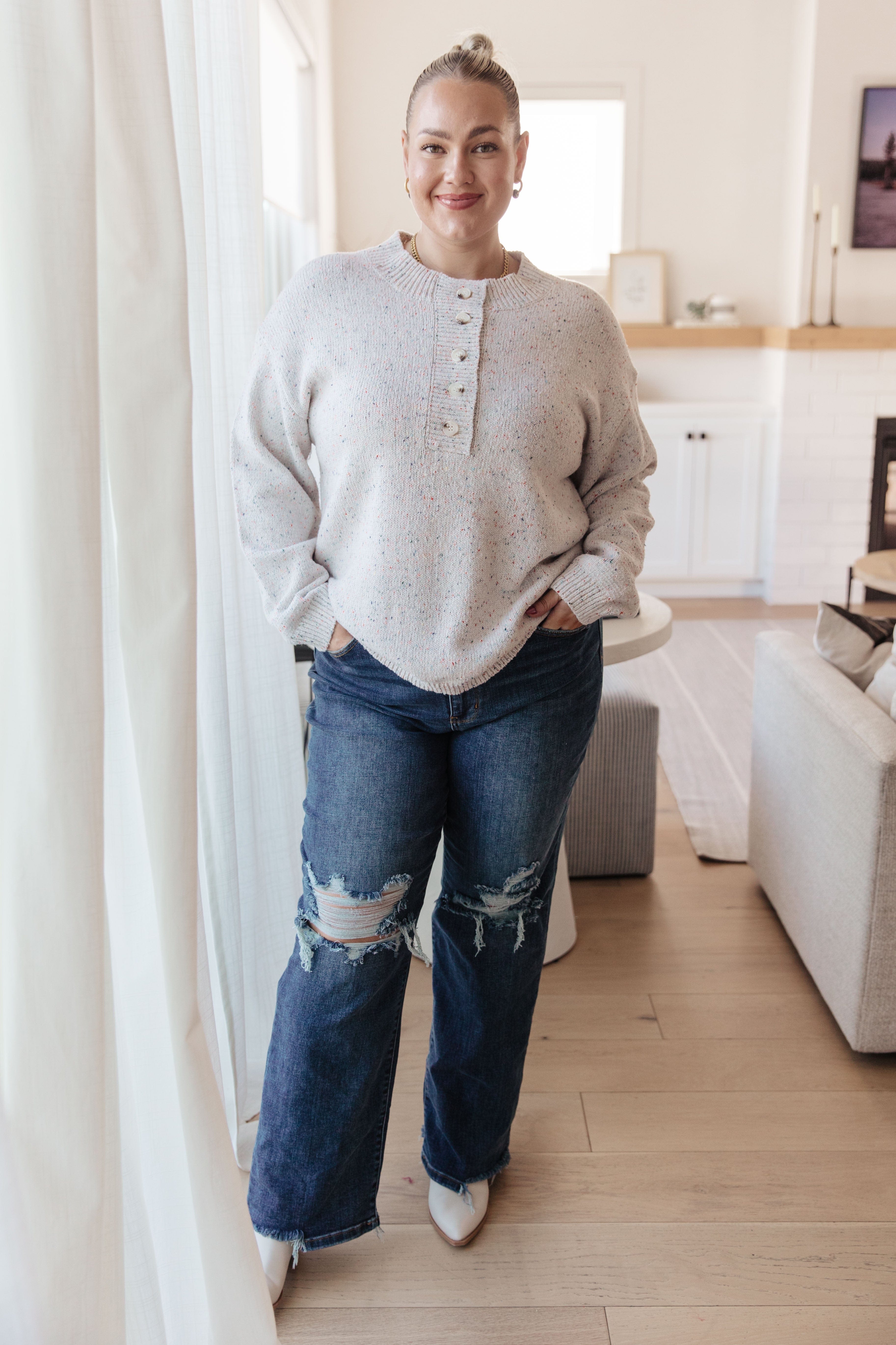 Never Give Up Henley Sweater-Womens-Stay Foxy Boutique, Florissant, Missouri