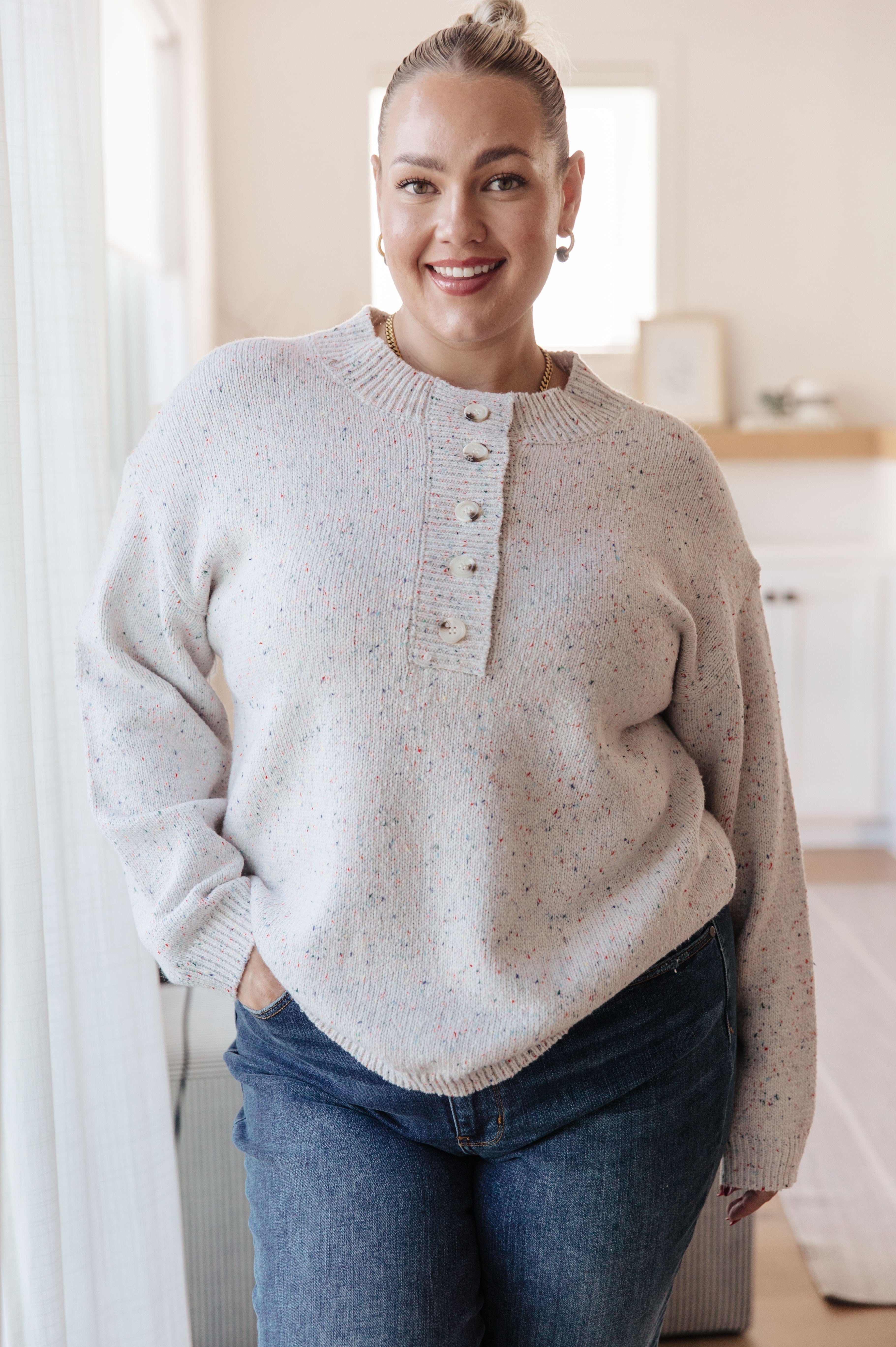 Never Give Up Henley Sweater-Womens-Stay Foxy Boutique, Florissant, Missouri