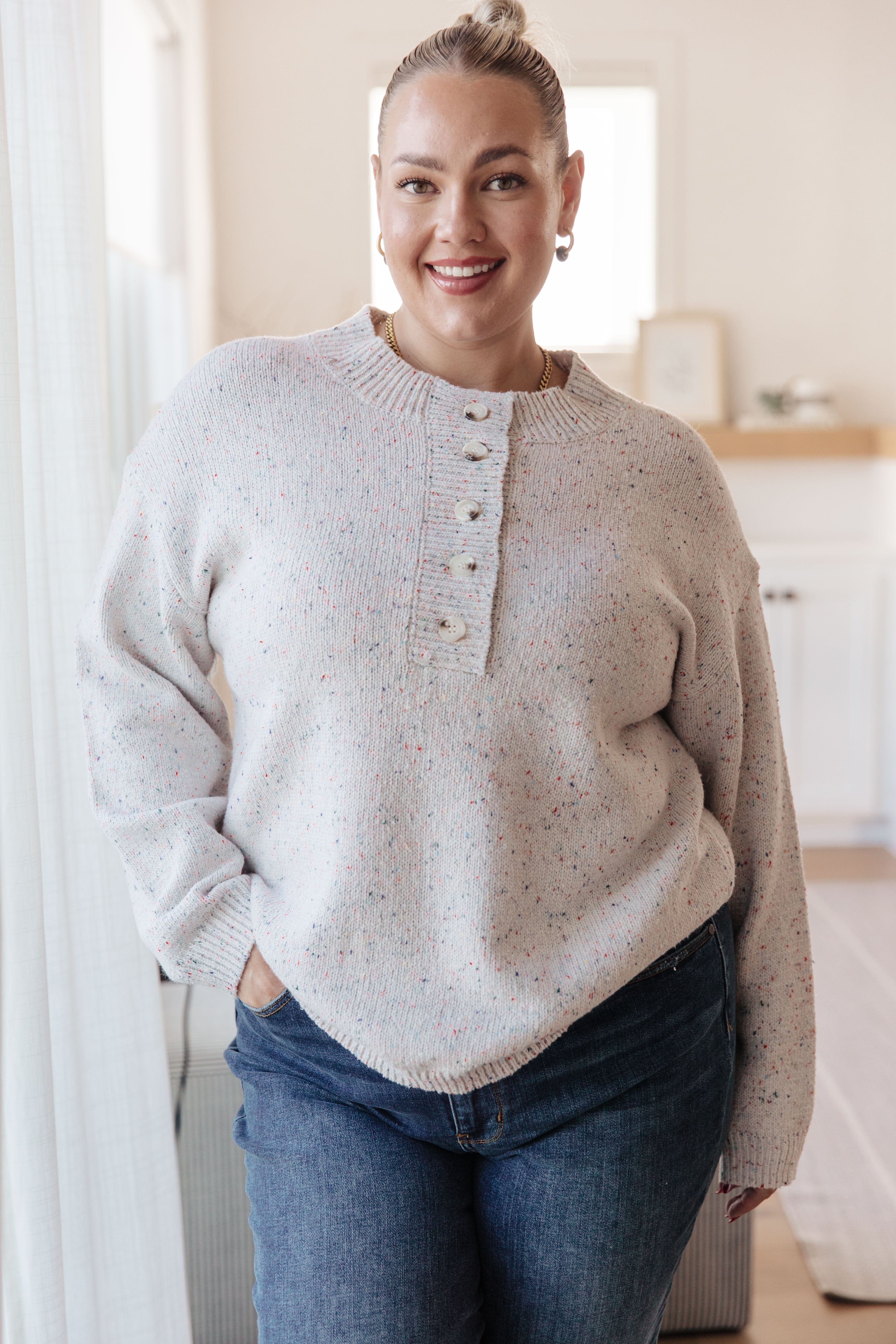 Never Give Up Henley Sweater-Womens-Stay Foxy Boutique, Florissant, Missouri