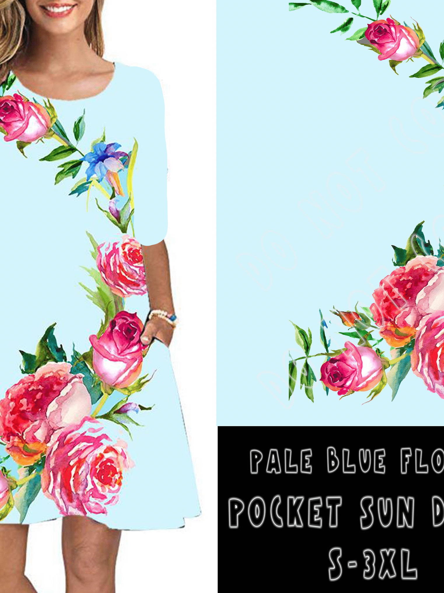 3/4 SLEEVE POCKET DRESS- PALE BLUE FLORAL POCKET DRESS-Stay Foxy Boutique, Florissant, Missouri