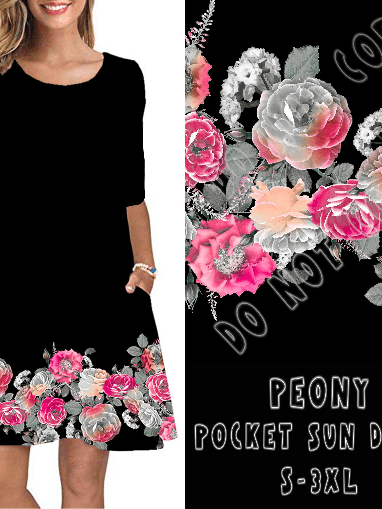 3/4 SLEEVE POCKET DRESS- PEONY-Stay Foxy Boutique, Florissant, Missouri