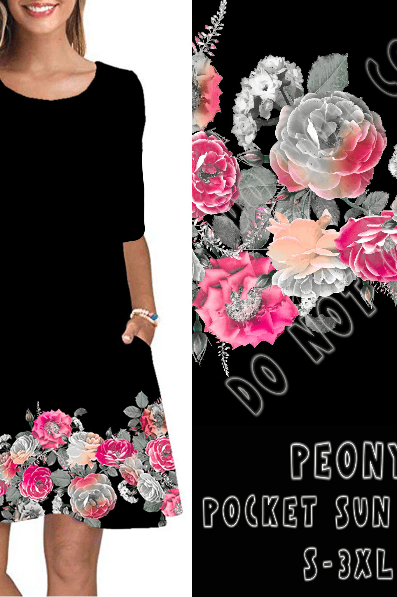 3/4 SLEEVE POCKET DRESS- PEONY-Stay Foxy Boutique, Florissant, Missouri