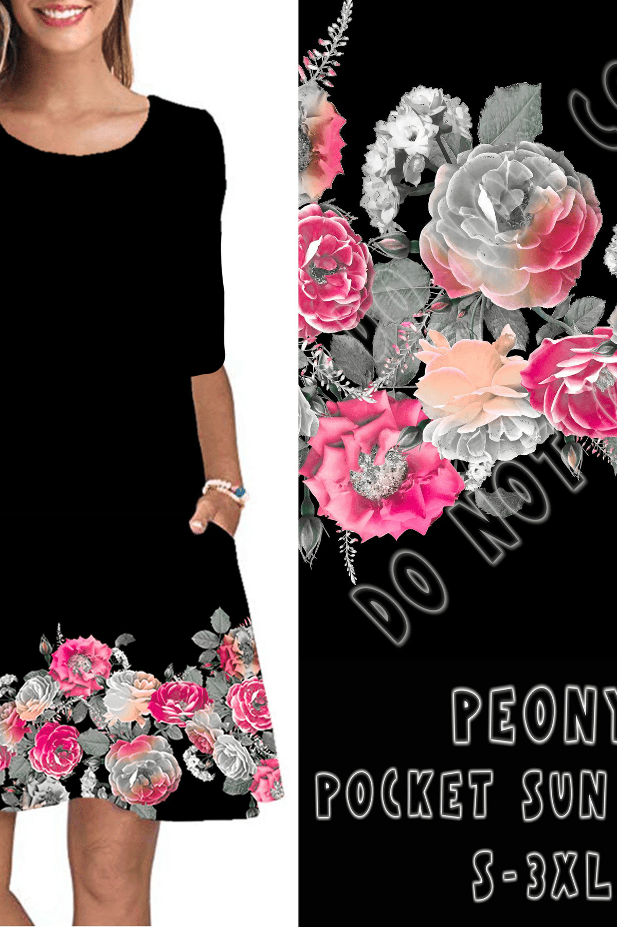 3/4 SLEEVE POCKET DRESS- PEONY-Stay Foxy Boutique, Florissant, Missouri