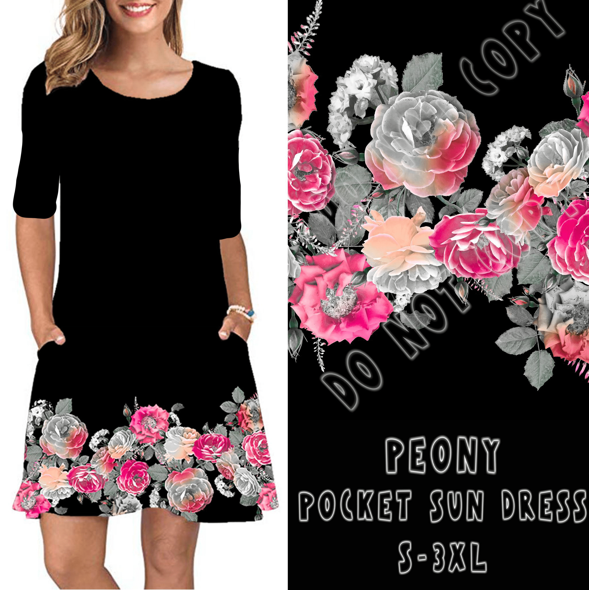3/4 SLEEVE POCKET DRESS- PEONY-Stay Foxy Boutique, Florissant, Missouri