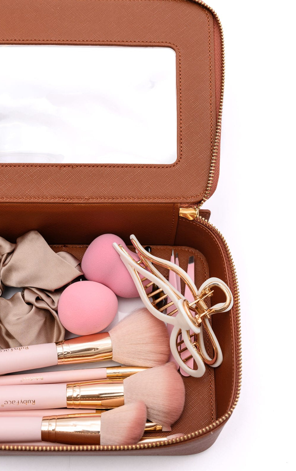 PU Leather Travel Cosmetic Case in Camel-Womens-Stay Foxy Boutique, Florissant, Missouri