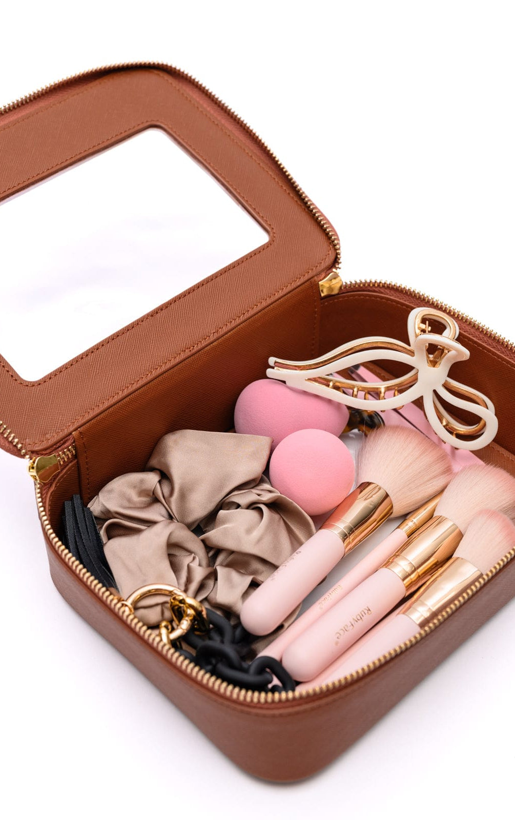 PU Leather Travel Cosmetic Case in Camel-Womens-Stay Foxy Boutique, Florissant, Missouri