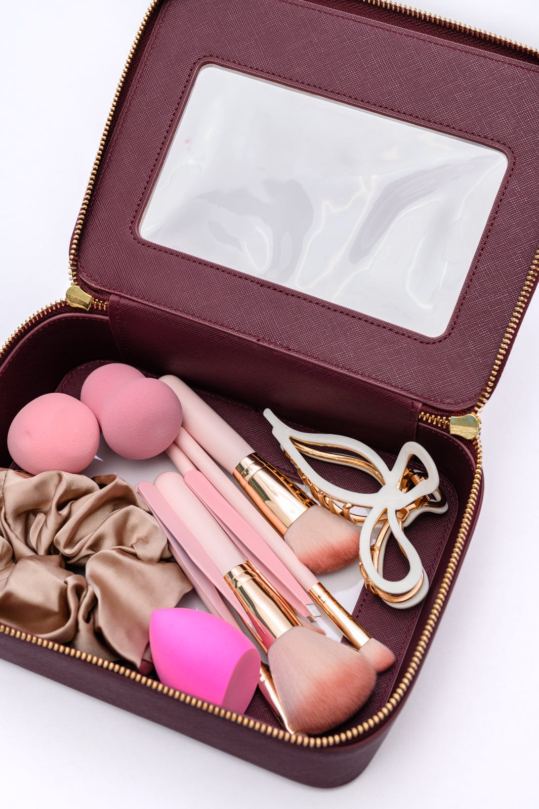 PU Leather Travel Cosmetic Case in Wine-Womens-Stay Foxy Boutique, Florissant, Missouri